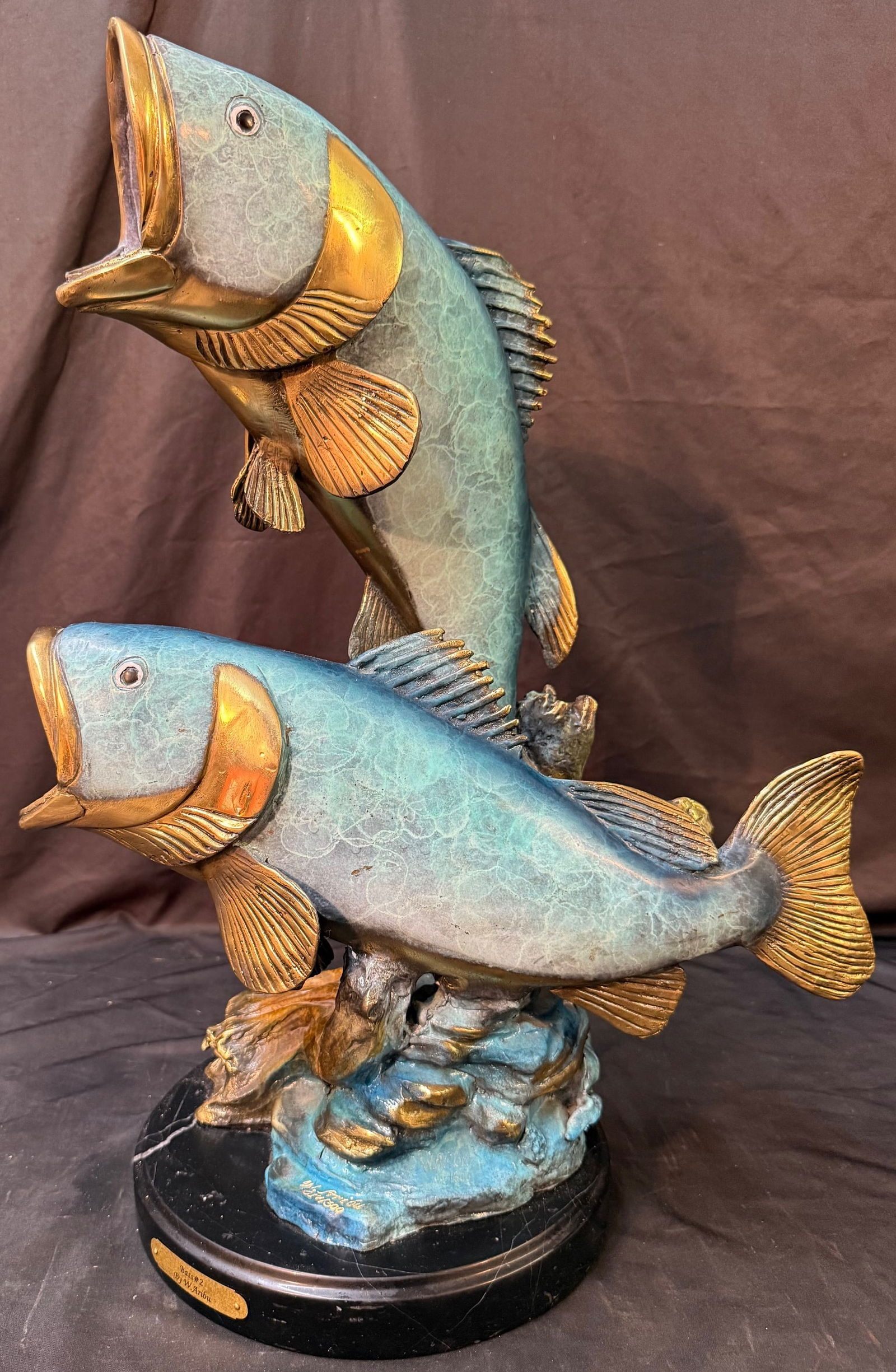 WILLIAM ARIBU (20 TH CENTURY) LIMITED EDITION, HAND SIGNED, BRONZE STATUE TITLED BASS #2, 10IN x: A limited edition, hand signed, bronze statue by artist William Airibu (20th Century) titled Bass #2 on a marble plinth. It is hand signed and numbered in gold by the artist on the base. It is a limit