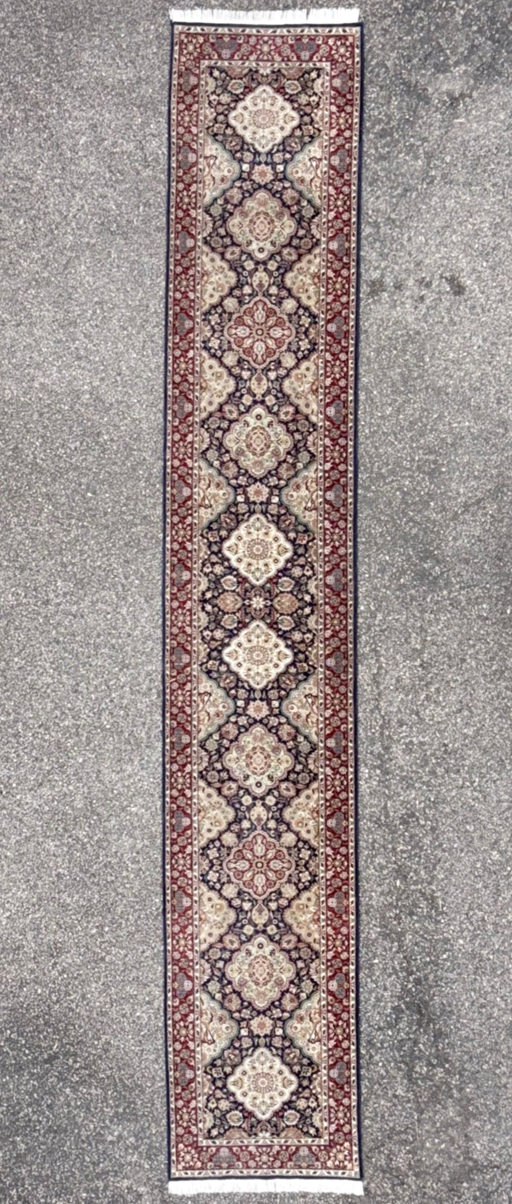 EXTRA LONG VINTAGE PERSIAN MASHAD HAND KNOTTED RUNNER WITH 250+ KPSI, 2.7 x 15.5 (79cm x 470cm) (1 of 5)