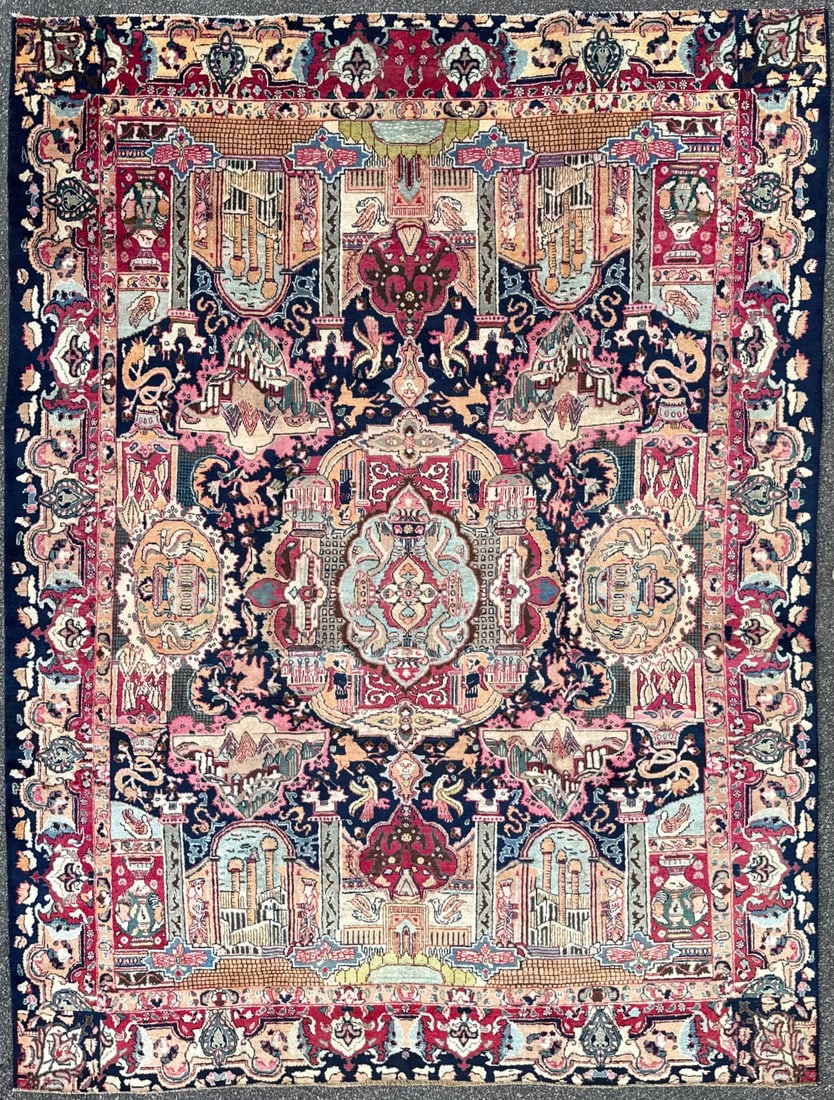 ANTIQUE PERSIAN KASHMAR PICTORIAL HAND KNOTTED RUG, 9.6 x 12.3 (290cm x 373cm) (1 of 10)