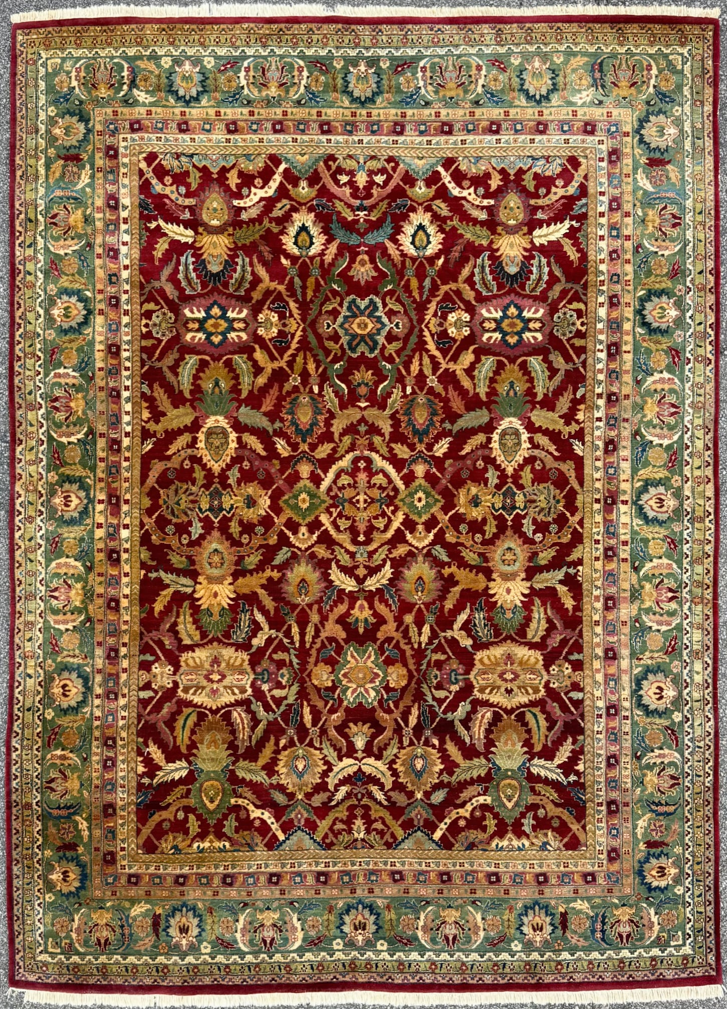 NIZAM HAND KNOTTED WOOL RUG, 8.0 x 11.2 (244cm x 340cm): Nizam rug is hand knotted of 100 percent wool in India, on a cotton foundation. The rug has full, wool piles and is in like new condition. Beautiful colors and woven with excellent quality. No holes o