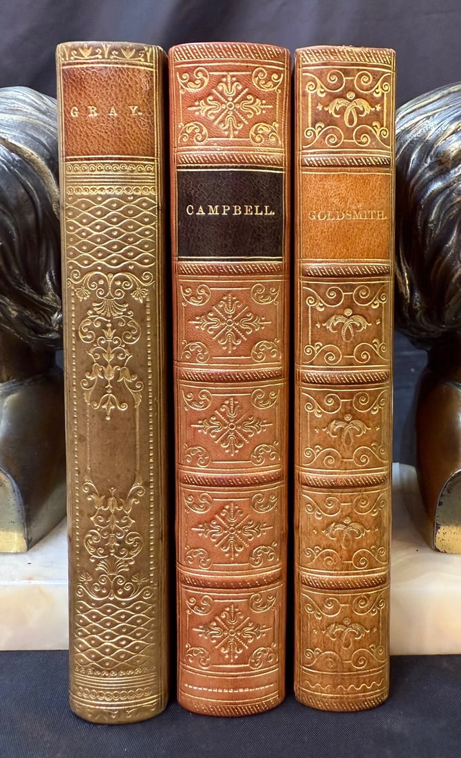 THE POETICAL WORKS OF THOMAS GRAY, THOMAS CAMPBELL AND OLIVER GOLDSMITH, 3 VOLUMES, 1860-1862: Boston. 1860-1862. Little, Brown, and Company, Publishers. 3 separate volumes, all in Near Fine to Very Good+ condition. All 3 bound in full tan leather, with gold and black or brown embossing on the