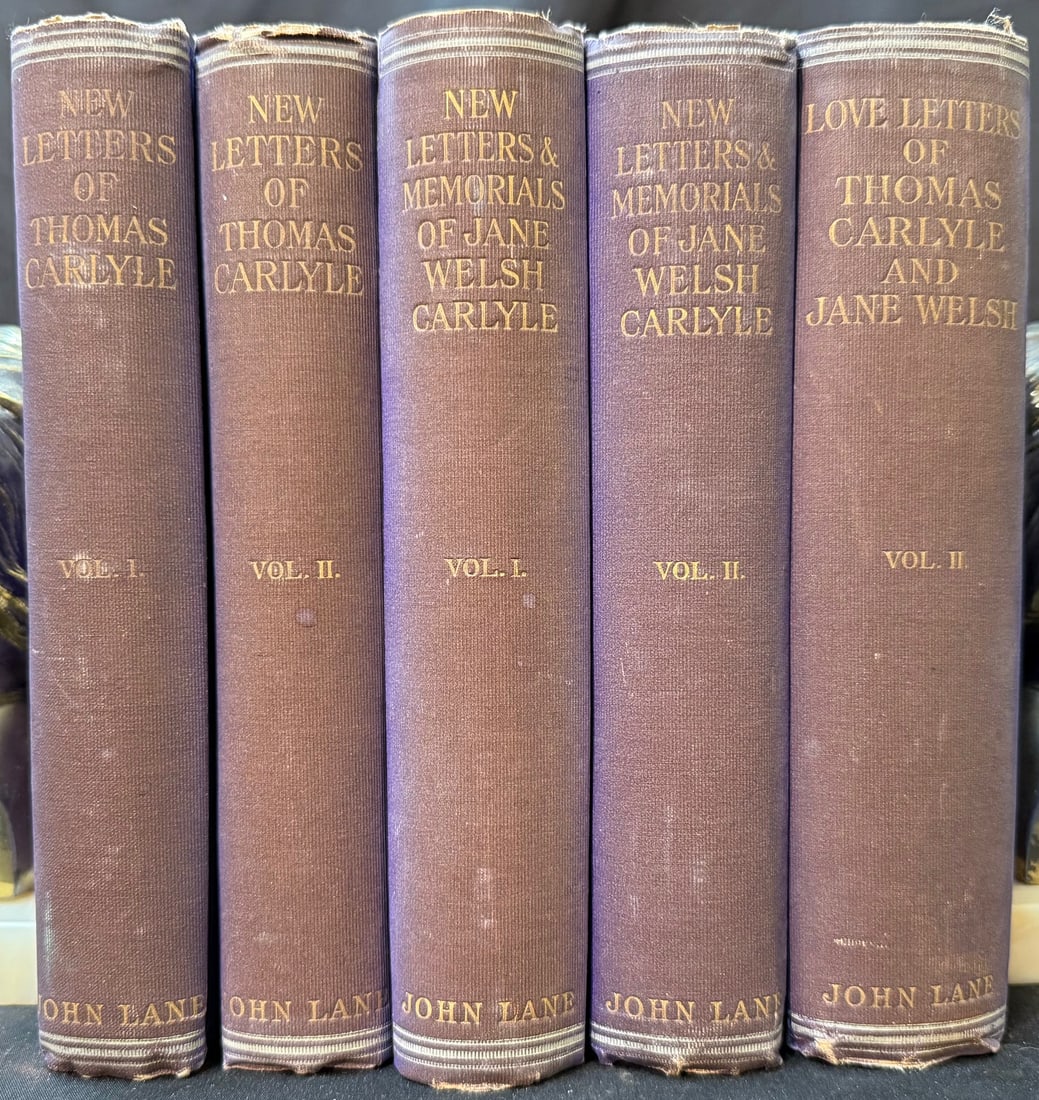 THOMAS & JANE WELSH CARLYLE, LETTERS & CORRESPONDENCE SET, 5 VOLUMES: 1903-1904. London and New York. 5 volumes, all in Very Good condition. All bound in full, blue cloth hard cover and gold embossed on the spines for title. There are no owner markings and no owner book