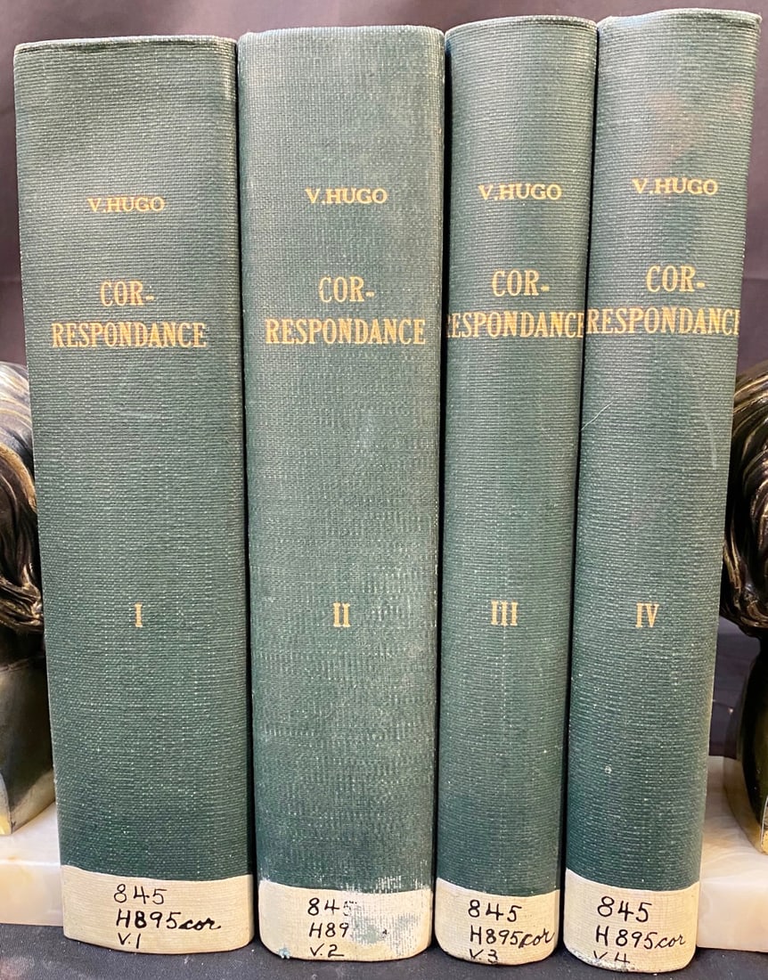 VICTOR HUGO: LETTRES A LA FIANCEE, 4 VOLUMES, 1947: 1947. Paris. 4 volumes. Published by Albin Michel. All volumes are in Very Good condition. Written entirely in French. All volumes bound in green cloth with gilt spines for the title. Minor rubbing, s