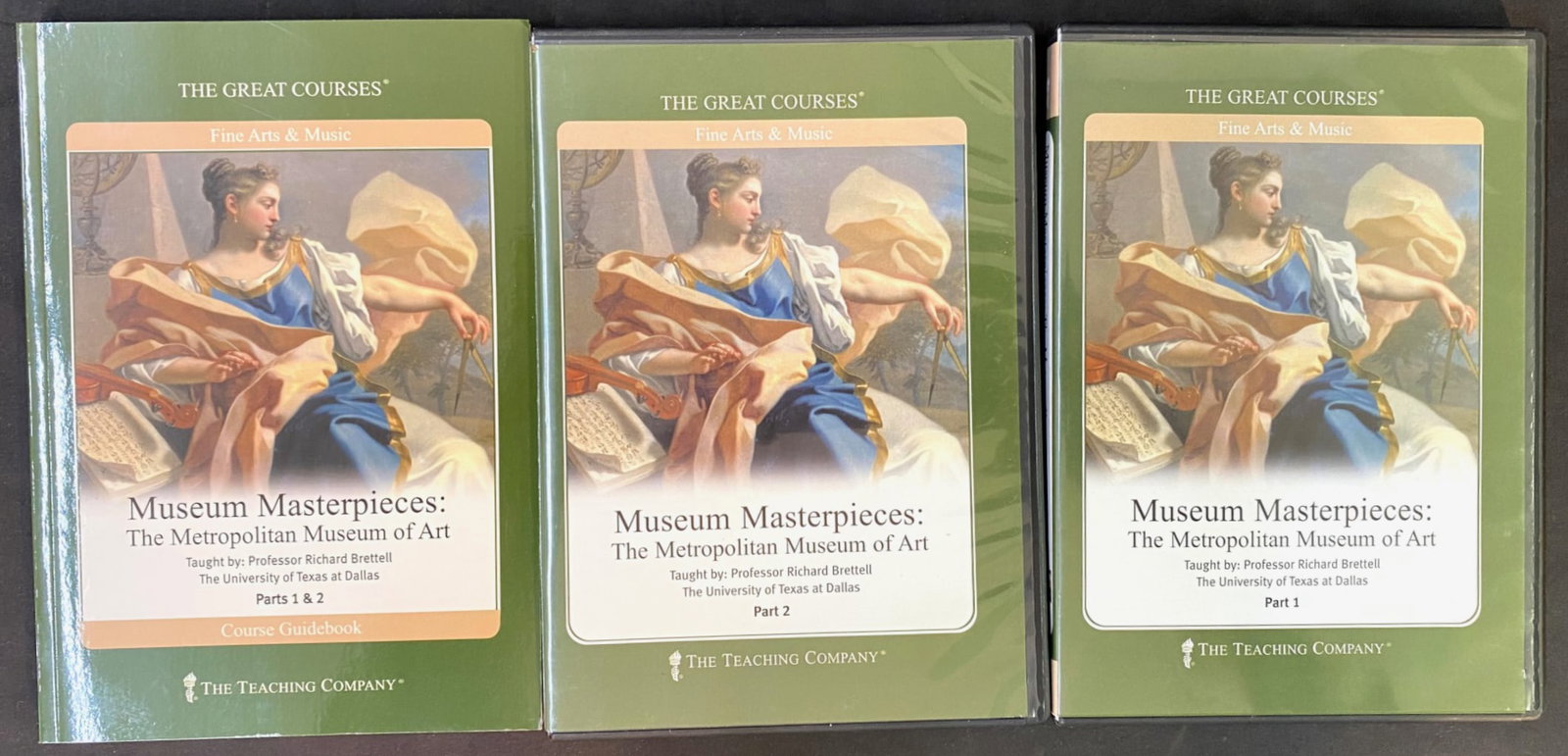 THE GREAT COURSES SERIES, MUSEUM MASTERPIECES: THE METROPOLITAN MUSEUM OF ART: The Great Courses Series titled Museum Masterpieces: The Metropolitan Museum of Art. This course has 24 lectures on 4 DVDs, with a Course Guidebook. It also comes with Downloadable PDF of the course g
