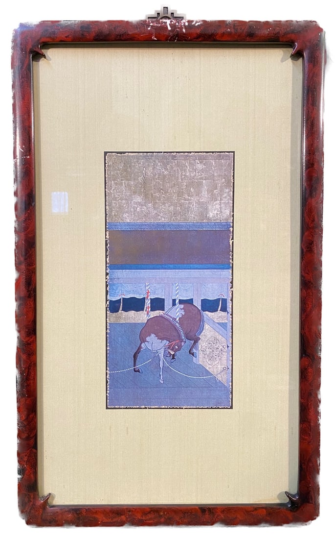 MID-CENTURY MODERN ERA JAPANESE HAND PAINTED SILK PAINTING, 15IN x 25IN (38cm x 64cm): A beautiful, mid-century modern era Japanese hand painted silk artwork. Frame Size is 25 inches tall x 15 inches wide. They were produced in the mid-70's by the Soicher-Marin Gallery in Culver City Ca