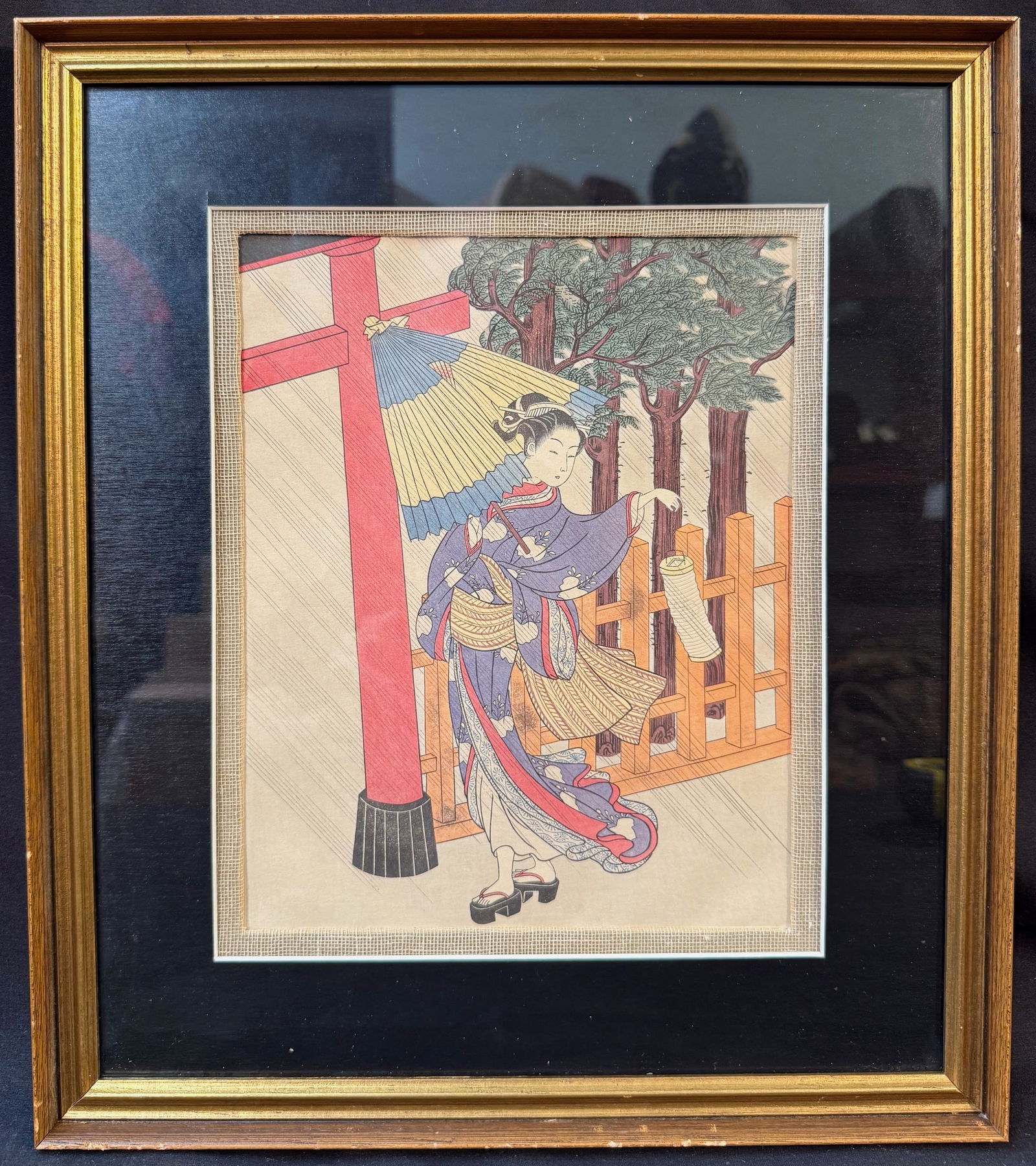 ANTIQUE JAPANESE WOODBLOCK PRINT BY SUZUKI HARUNOBU (1724-1770), 14.5IN x 16IN (37cm x 41cm) (1 of 8)