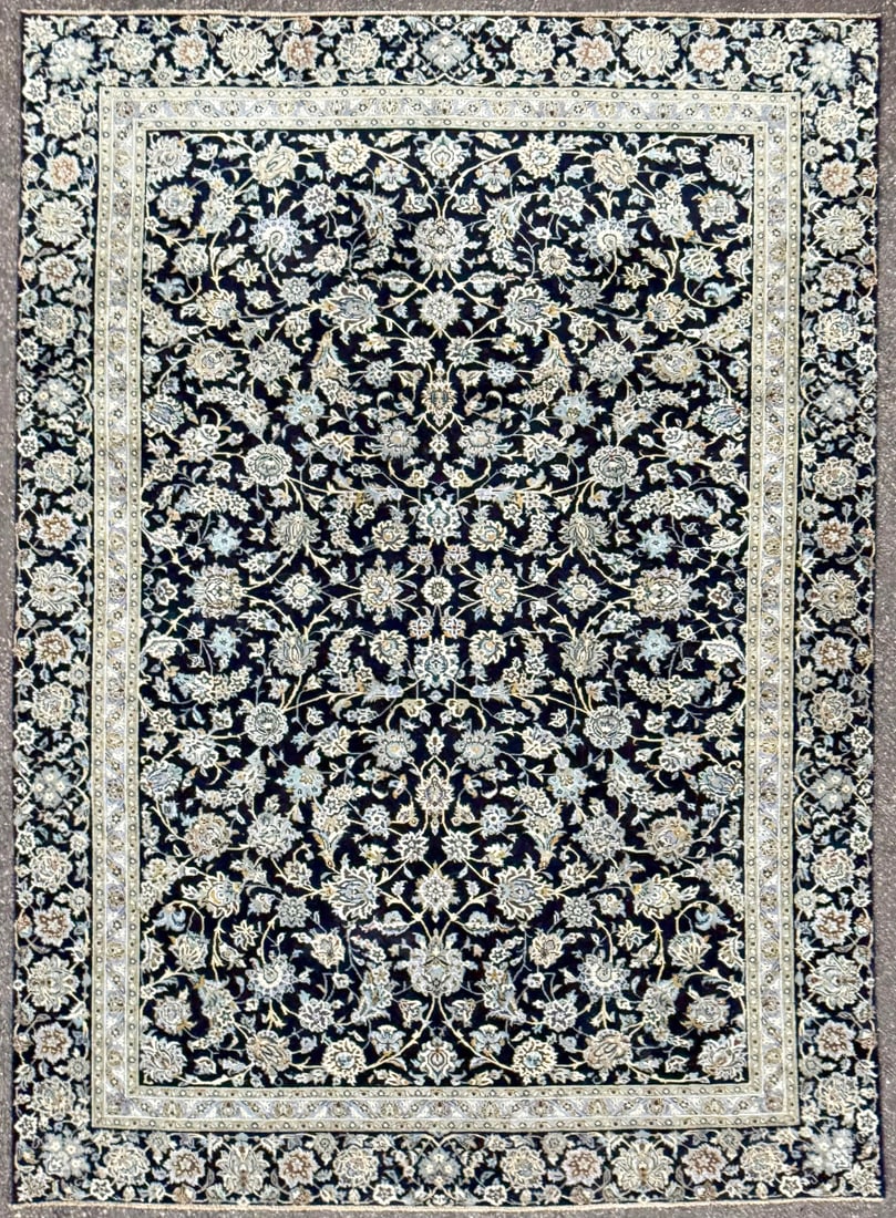 VINTAGE PERSIAN NAIN HAND KNOTTED RUG, 9.0 x 12.3 (274cm x 373cm): Vintage Persian Nain rug was hand knotted in Iran of 100% natural wool on a cotton foundation. This rug is 50+ years old, has full to medium wool piles and is in excellent condition for its age. The r