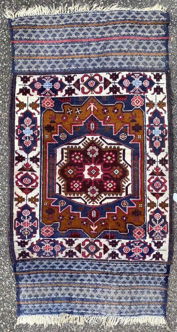 TRIBAL BALOUCH HAND KNOTTED RUG, 2.10 x 5.2 (86cm x 157cm): Afghani Balouch rug was hand knotted in Afghanistan of 100% natural wool. It has medium wool piles and is in excellent condition. Beautiful colors with excellent quality, and no holes or repairs. Hand