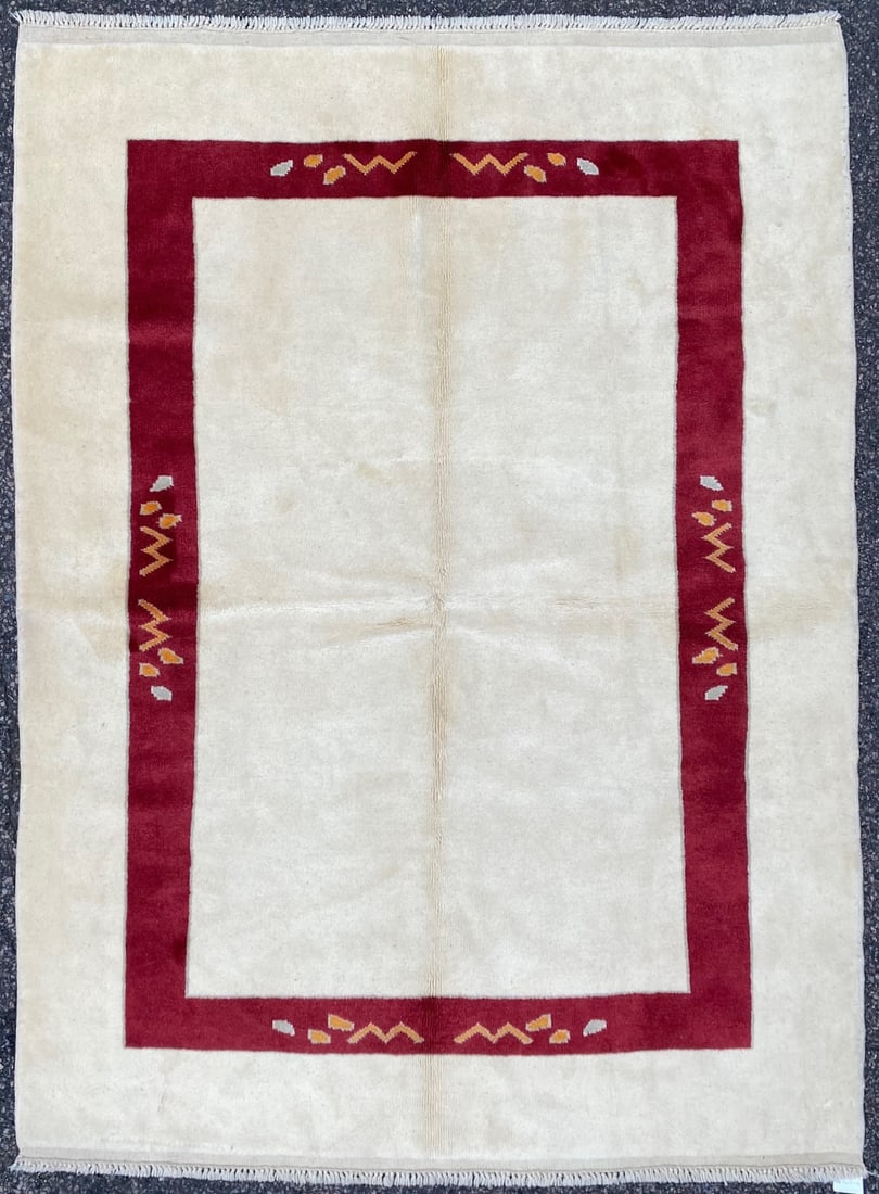 MODERN CAUCASIAN HAND KNOTTED RUG, NEW, 5.4 x 7.1 (163cm x 216cm): Brand new modern Caucasian rug was hand knotted in Turkey of 100% natural wool on a cotton foundation. It has full wool piles and is in new condition. Beautiful colors with excellent quality, and no h