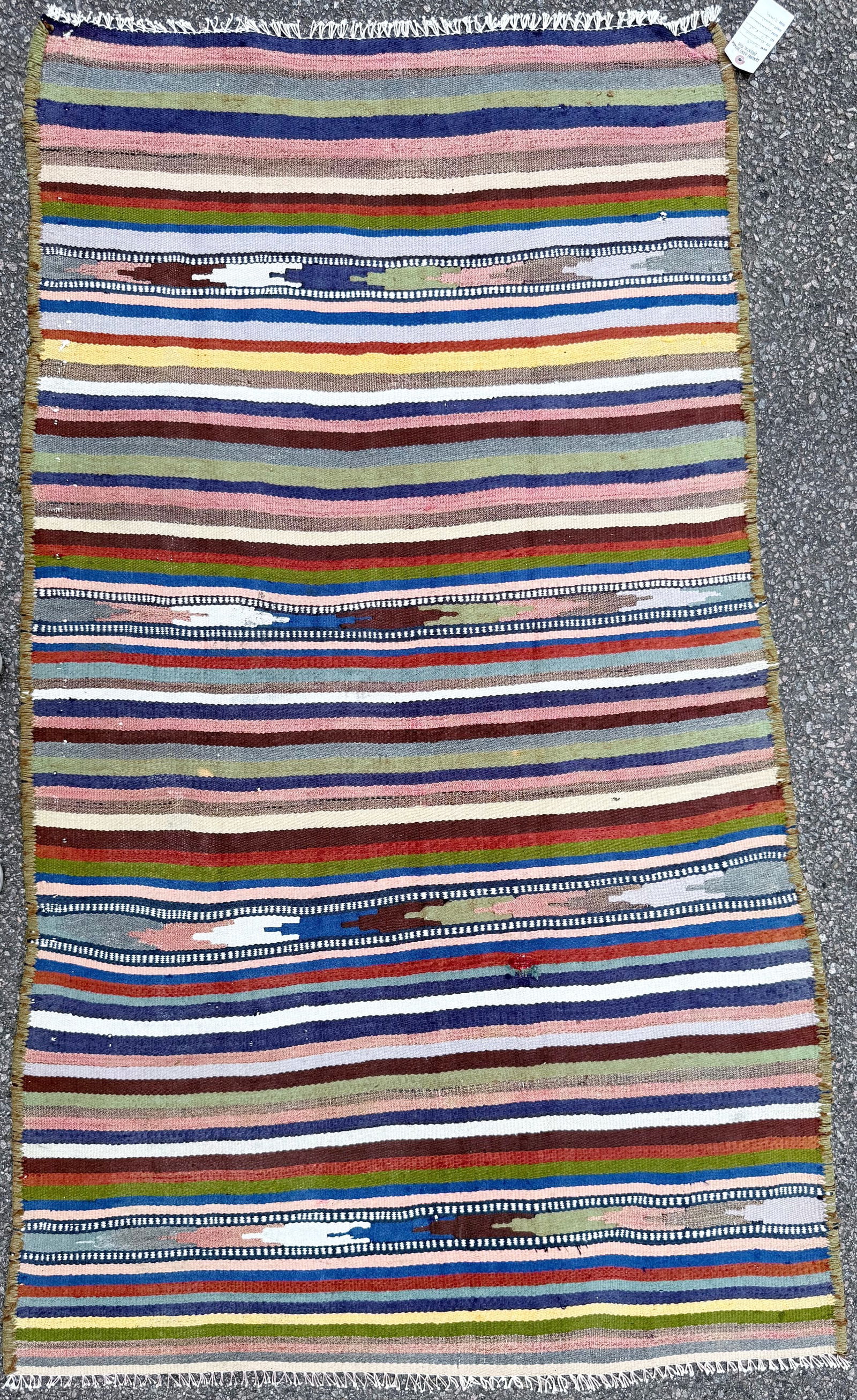 QASHQAI KILIM HAND KNOTTED RUG, NEW, 3.3 x 4.6 (99cm x 137m): Qashqai Kazak flat weave rug was hand knotted in Afghanistan of 100% natural wool and has flat weave wool piles and is in brand new condition. Beautiful colors with excellent quality. No holes, new an