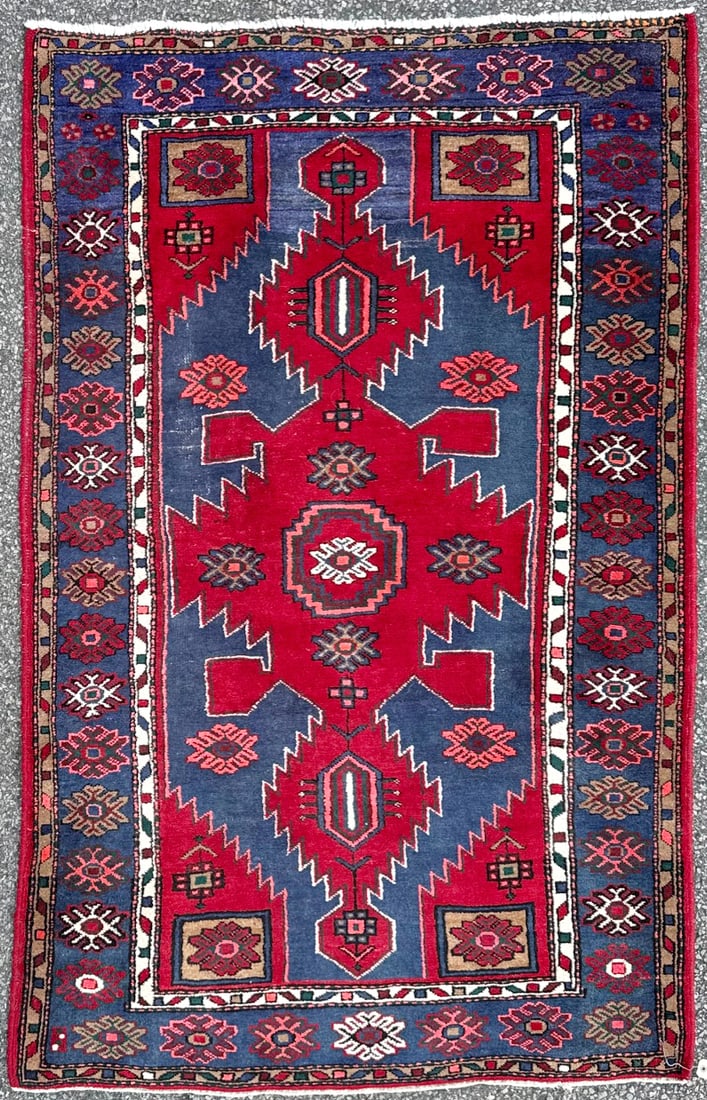 VINTAGE PERSIAN KAZAK CAUCASIAN HAND KNOTTED RUG, 4.5 x 6.9 (135cm x 211cm) (1 of 5)