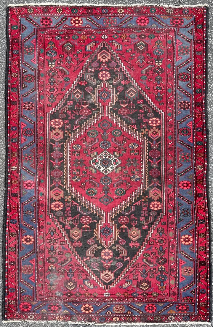 ANTIQUE PERSIAN HAMADAN PICTORIAL HAND KNOTTED RUG, 4.8 x 7.2 (142cm x 218cm) (1 of 7)