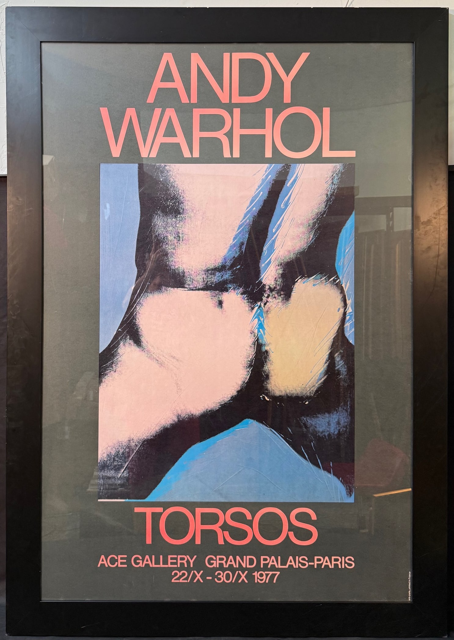 ANDY WARHOL (1928-1987) ORIGINAL TORSOS ART EXHIBITION POSTER, 46IN X 66IN (117cm x 168cm): This is a vintage Andy Warhol exhibition poster for his Torsos series, produced for a 1977 exhibition at the Grand Palais, Paris, organized by the Ace Gallery. This was one of Warhol’s few major Eur