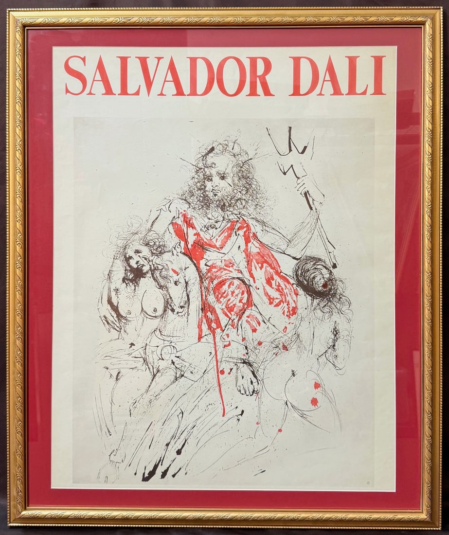 SALVADOR DALI (1904-1989) LITHOGRAPH TITLED POSEIDON, 31IN x 37IN (79cm x 94cm): Salvador Dali (1904-1989) lithograph which is titled Poseidon. This piece is after the original which was painted between 1963-1965 as part of Dali’s Mythology Suite. This piece was produced in Pari