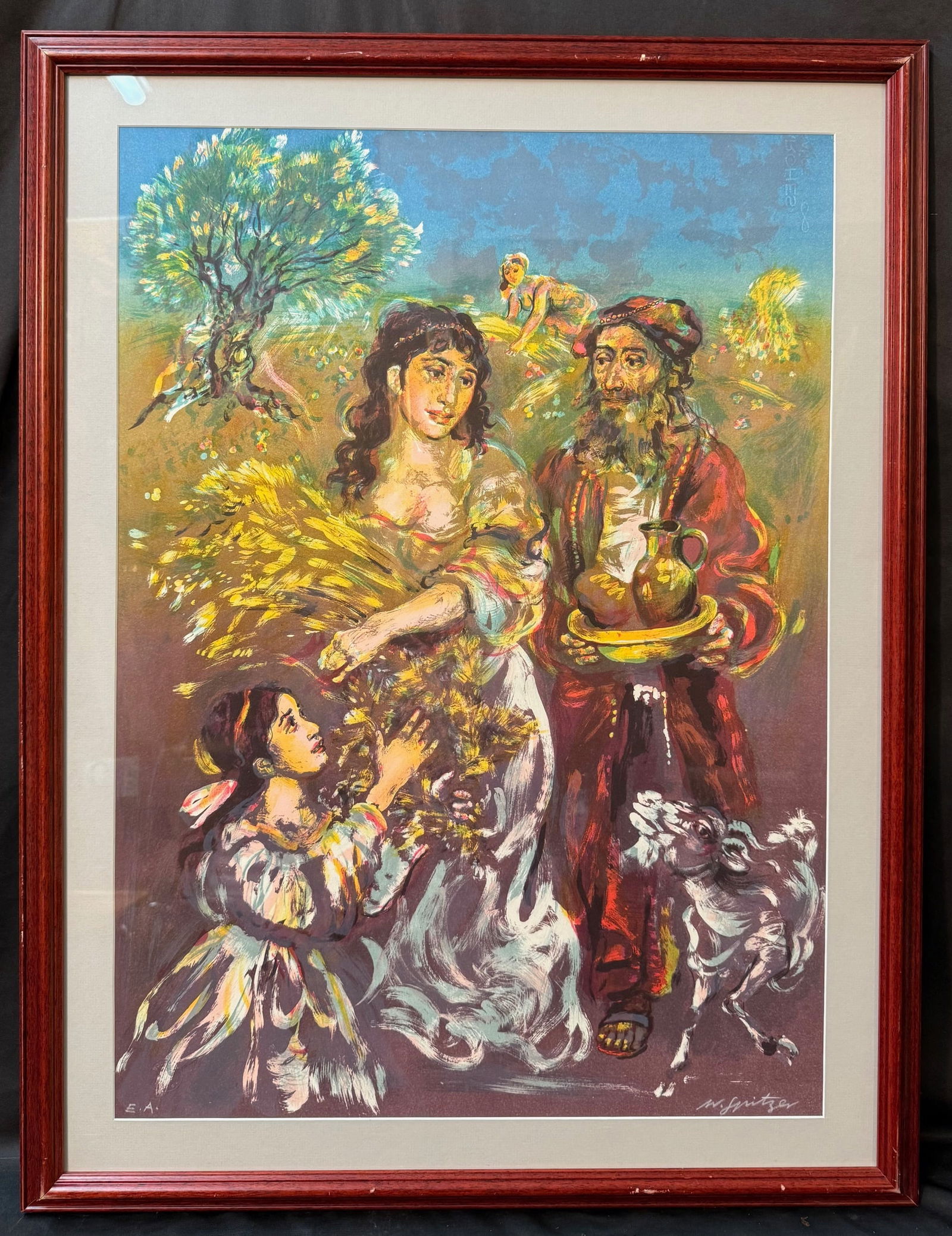 ORIGINAL WALTER SPITZER (1927-2021) HAND SIGNED, LIMITED-EDITION LITHOGRAPH TITLED RUTH AND BOAZ,: Walter Spitzer (1927-2021) hand signed, limited edition, original lithograph titled Ruth and Boaz. This piece is a luminous and emotionally rich work by Walter Spitzer. Ruth and Boaz presents one of t