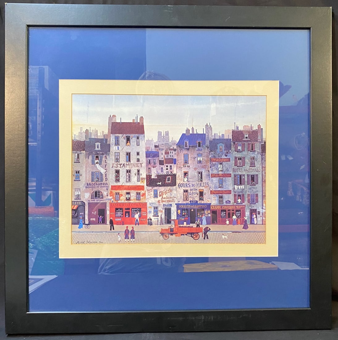 MICHEL DELACROIX (1933) LITHOGRAPH ON BOARD TITLED AU BON MUSCADET, 29.5IN x 29.5IN (75cm x 75cm): Michel Delacroix (1933) lithograph on board titled Au Bon Muscadet, after the original which was painted in 1976. With frame, it measures 29.5 inches x 29.5 inches. It is double matted and framed unde