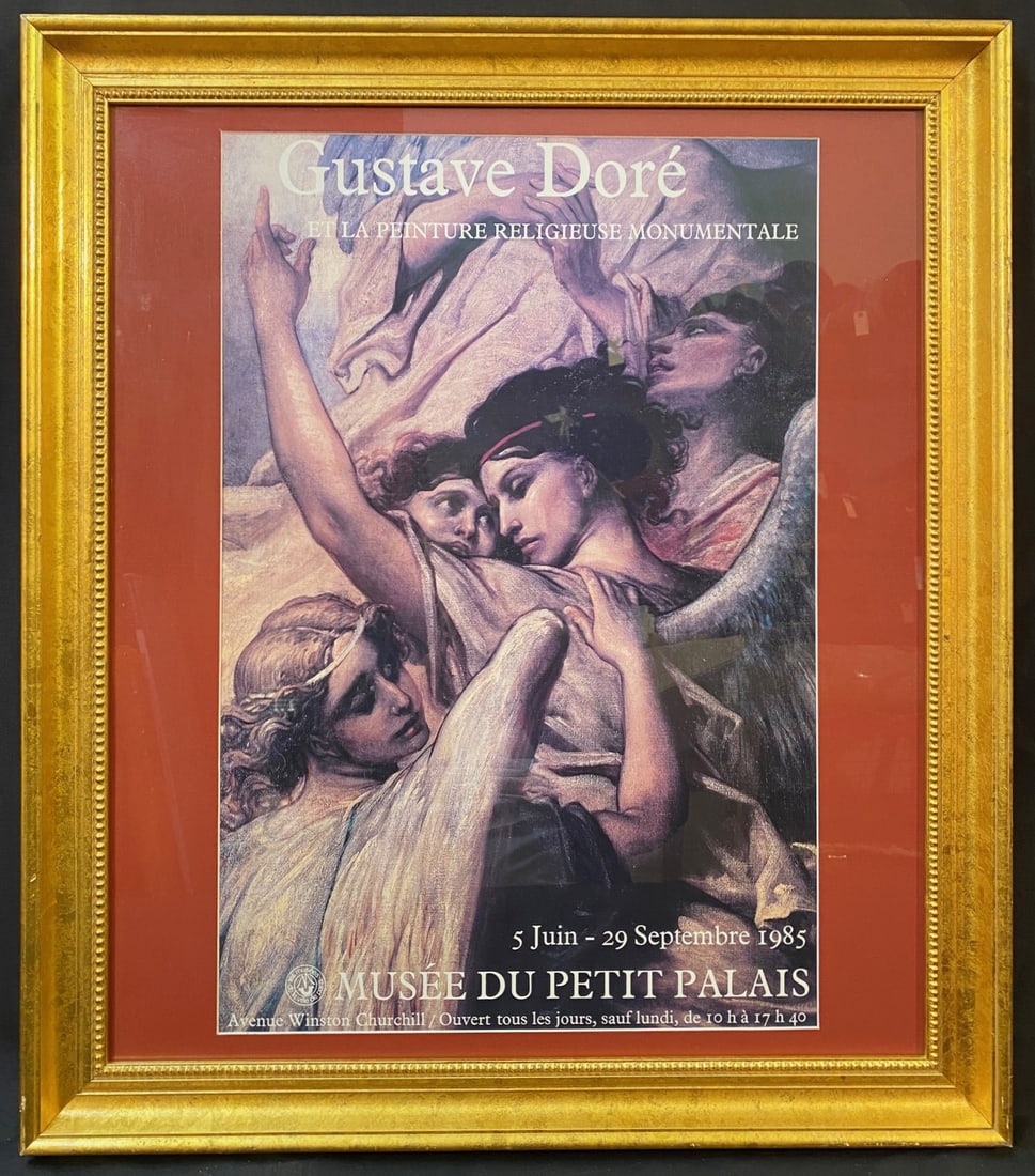 GUSTAVE DORE (1832-1883) ORIGINAL EXHIBITION POSTER, 24.5IN x 28.0IN (62cm x 71cm): Gustave Dore (1832-1883) original exhibition poster announcing his Peinture Religieuse Monumentale exhibit at the Musee du Petit Palais. The underlying piece is titled The Ascension, and it is after t