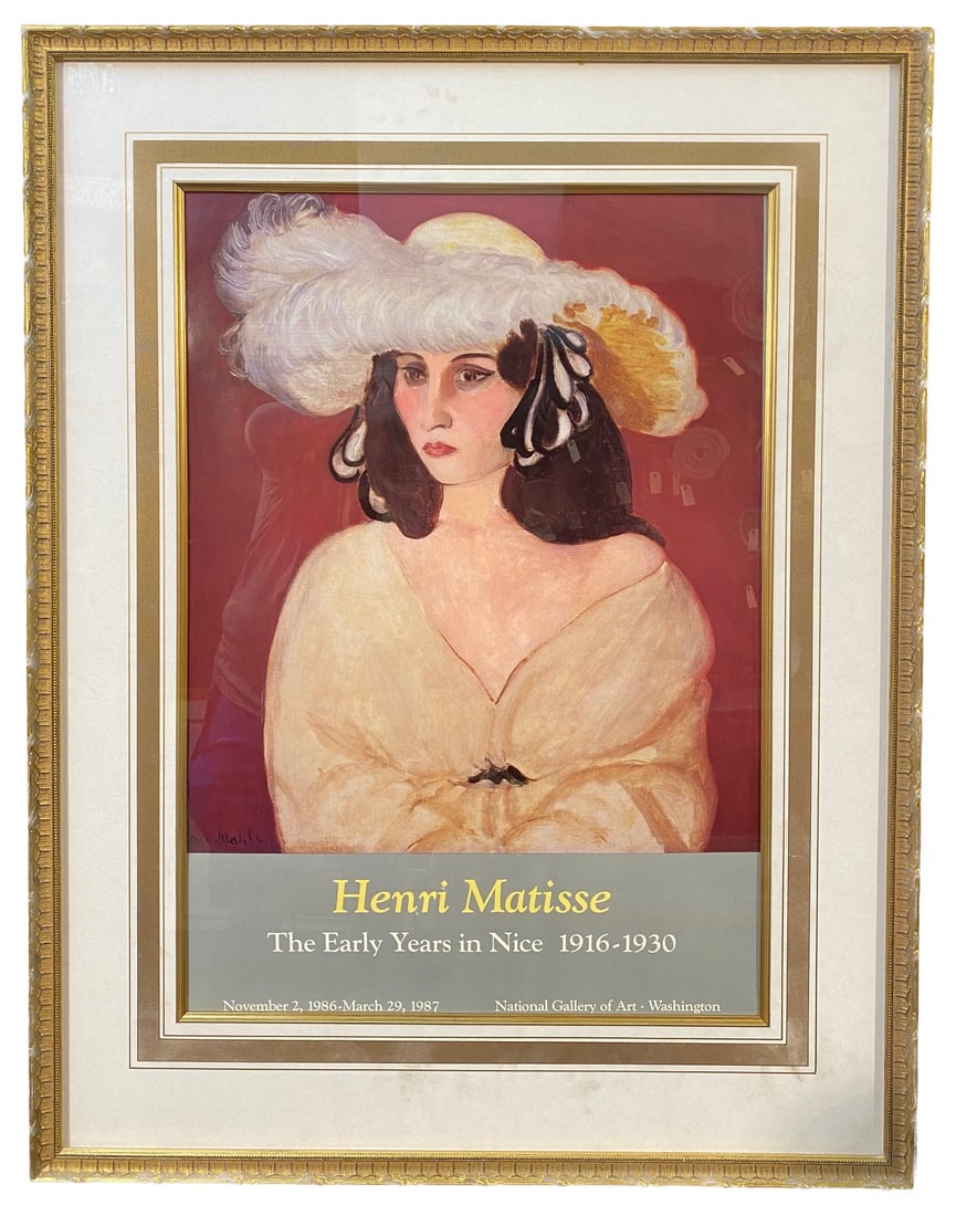 ORIGINAL HENRI MATISSE (1869-1954) NATIONAL GALLERY OF ART EXHIBITION POSTER, THE EARLY YEARS IN: Henri Matisse (1869-1954) original Exhibition poster from the National Gallery of Art in Washington, DC. The underlying piece is The White Plumes, which is after the original which was painted in 1919