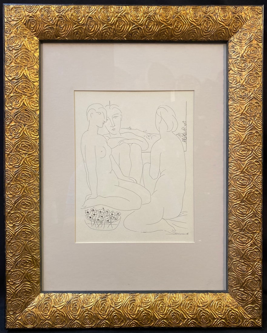 AFTER PABLO PICASSO (1881-1973) LITHOGRAPH TITLED TROIS FEMMES NUES ET UNE COUPE, VOLLARD SUITE,: After Pablo Picasso (1881-1973) original lithograph titled Trois Femmes Nues et Une Coupe. This piece is after the original which was produced in 1933. This lithograph was produced in 1956 on thick pa