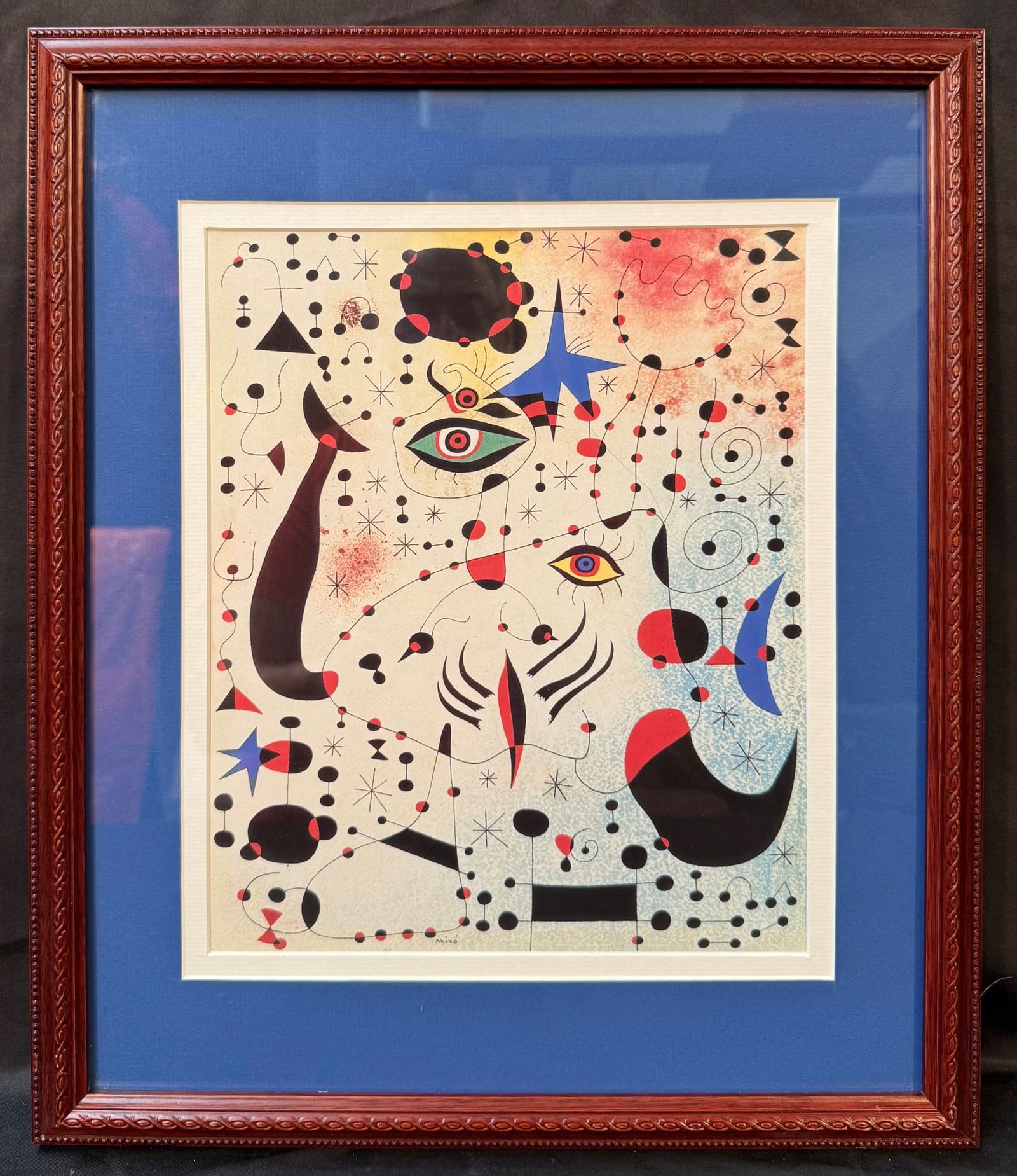 JOAN MIRO (1893-1983) LITHOGRAPH TITLED CIPHERS AND CONSTELLATIONS, IN LOVE WITH A WOMAN, 15.5IN x: Lithograph by celebrated Spanish artist Joan Miro (1893-1983) titled Acrobatic Dancers. This piece is after the original which was painted in 1941 in Mallorca and is now on display at The Art Institut