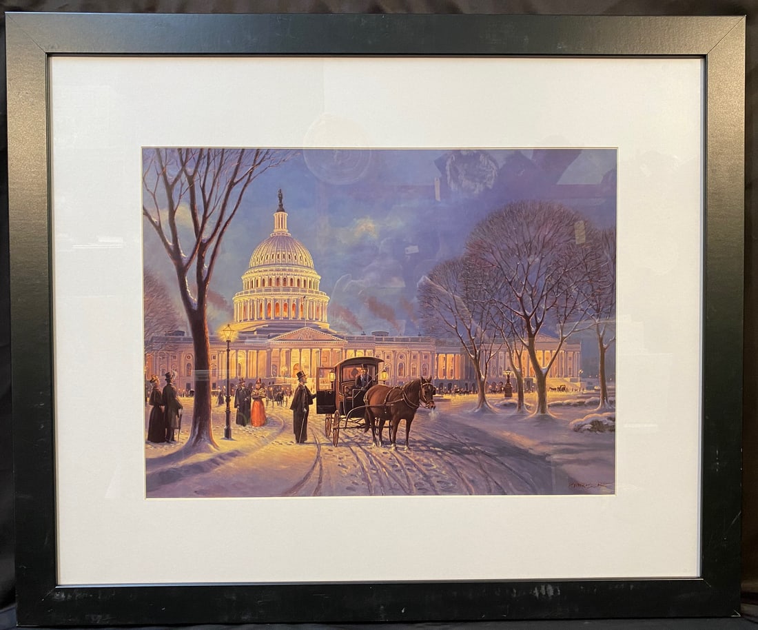 JOHN MORTON BARBER (1948) LITHOGRAPH, SIGNED IN PLATE, TITLED WINTER CAPITOL, 29.5IN x 35.5IN (75cm: Limited edition lithograph by celebrated Virginia artist John Morton Barber (1948) titled Winter Capitol. It is signed in plate by the artist in the lower right and was produced in 2000. With frame, i