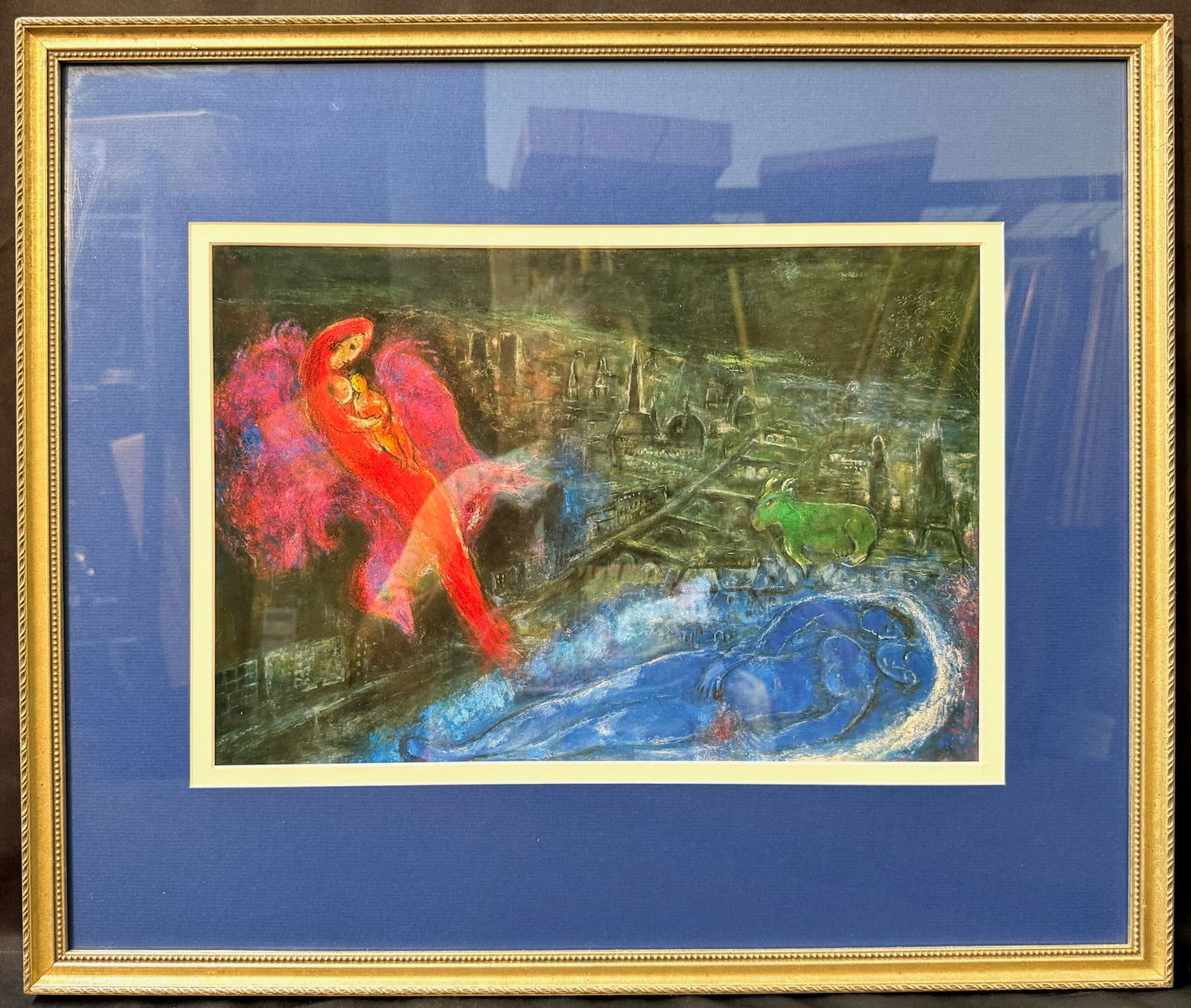 MARC CHAGALL (1887-1985) LITHOGRAPH TITLED LES PONTS DE LA SEINE, 20IN x 23.5IN (51cm x 60cm): Marc Chagall (1887-1985) authorized lithograph. It is titled Les Ponts de la Seine, and it is after the original which was painted in 1954 and is now part of the collection at the Hamburger Kunsthalle
