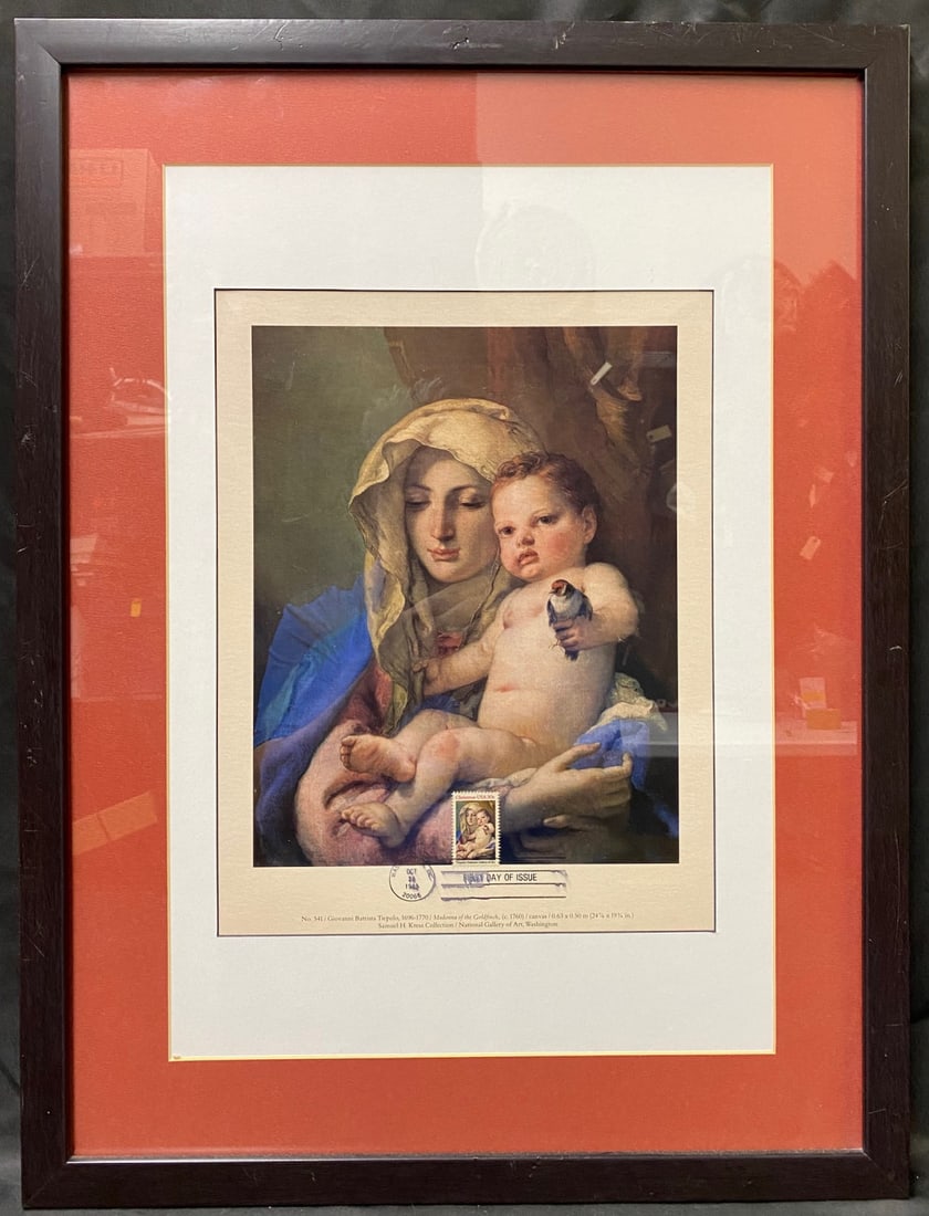 GIOVANNI BATTISTA TIEPOLO (1696-1770) LITHOGRAPH TITLED MADONNA OF THE GOLDFINCH WITH MATCHING U.S.: Giovanni Battista Tiepolo (1696-1770) lithograph titled Madonna of the Goldfinch. It is after the original which was painted in 1760 and now hangs in the National Gallery of Art in Washington DC. Ther