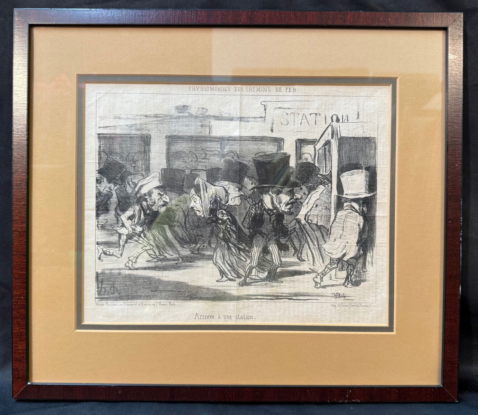 HONORE DAUMIER (1808-1879) ORIGINAL LITHOGRAPH TITLED ARRIVEE A UNE STATION, 15IN x 17IN (38cm x (1 of 7)