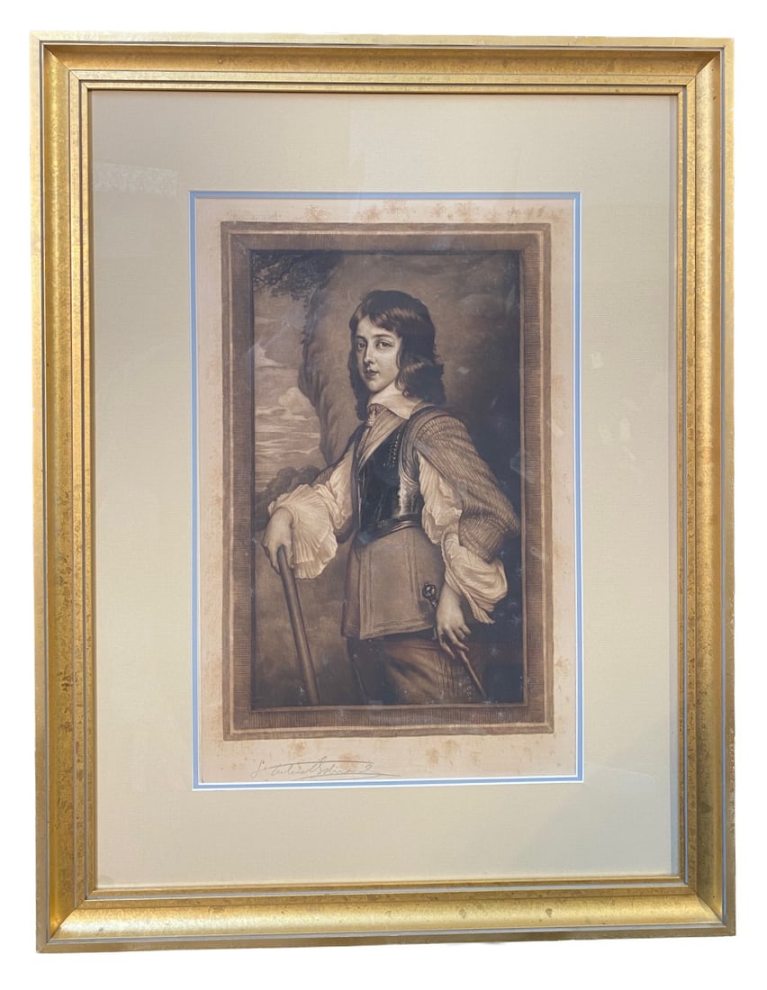 SAMUEL ARLENT EDWARDS (1862-1938) HAND SIGNED ENGRAVING TITLED WILLIAM II, PRINCE OF ORANGE, 22IN x: Samuel Arlent Edwards (1862-1938) hand signed engraving titled William II, Prince of Orange. After Anthony van Dyck. It is signed by the artist in pencil in the lower left. It is double matted and fra