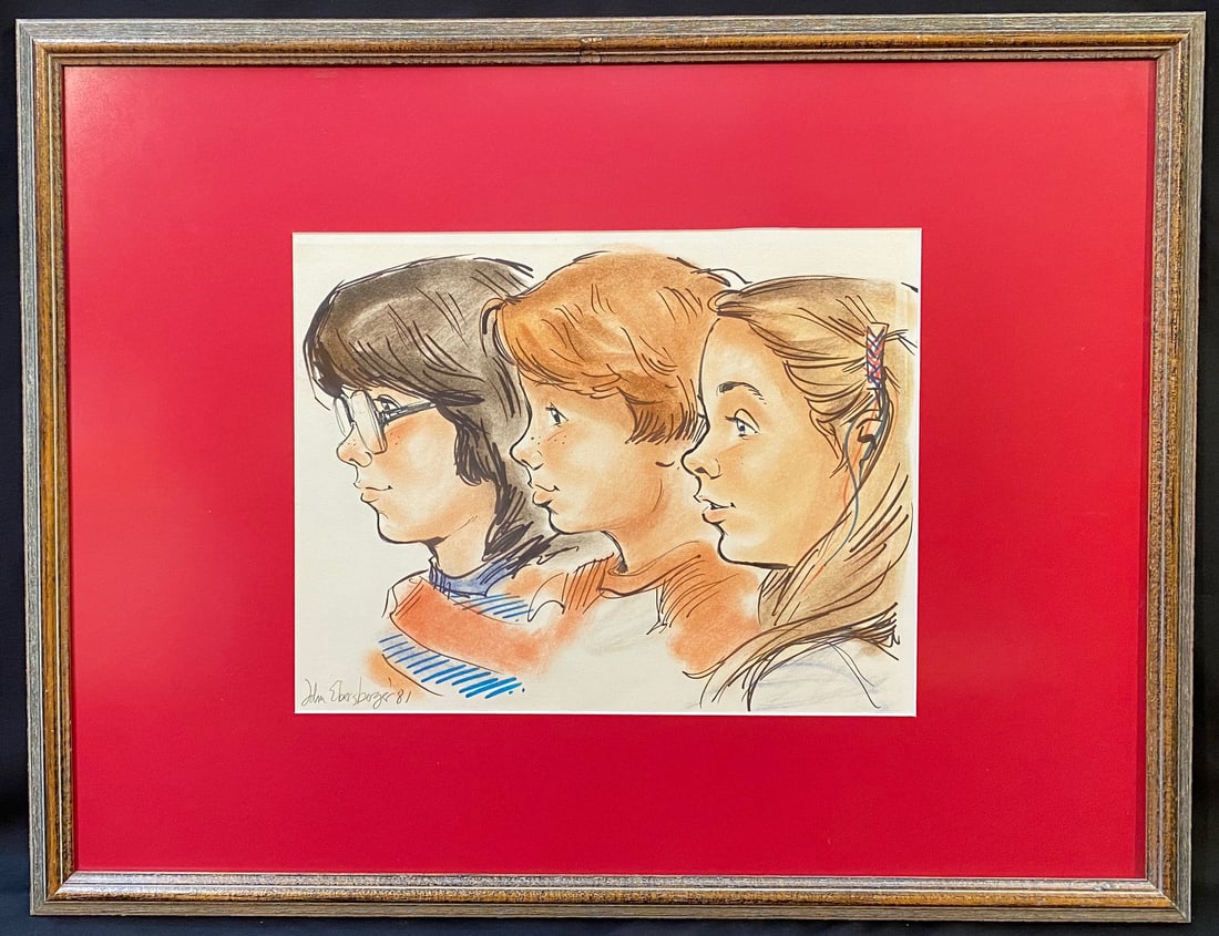 ORIGINAL DRAWING BY JOHN EBERSBERGER (1957-NOW) OF CHILDREN – 17 IN x 21 IN (1 of 4)