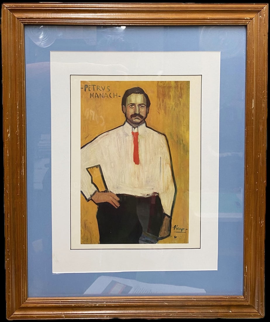 AFTER PABLO PICASSO (1881-1973) LITHOGRAPH TITLED PORTRAIT OF PETRUS MANACH, 18.5IN x 22.5IN (75cm x: After Pablo Picasso (1881-1973) lithograph titled Portrait of Petrus Manach, which is after the original which was painted in 1901 and now hangs in the National Gallery of Art in Washington, DC. This