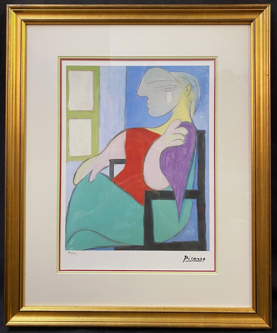 AFTER PABLO PICASSO (1881-1973) LIMITED EDITION GICLEE TITLED FEMME ASSISE PRES D’UNE FENETRE WITH: After Pablo Picasso (1881-1973) limited edition, authorized giclee titled Femme assise pres d’une fenetre, after the original which was painted in 1932 and was sold in 2013 for $45 million. This gic