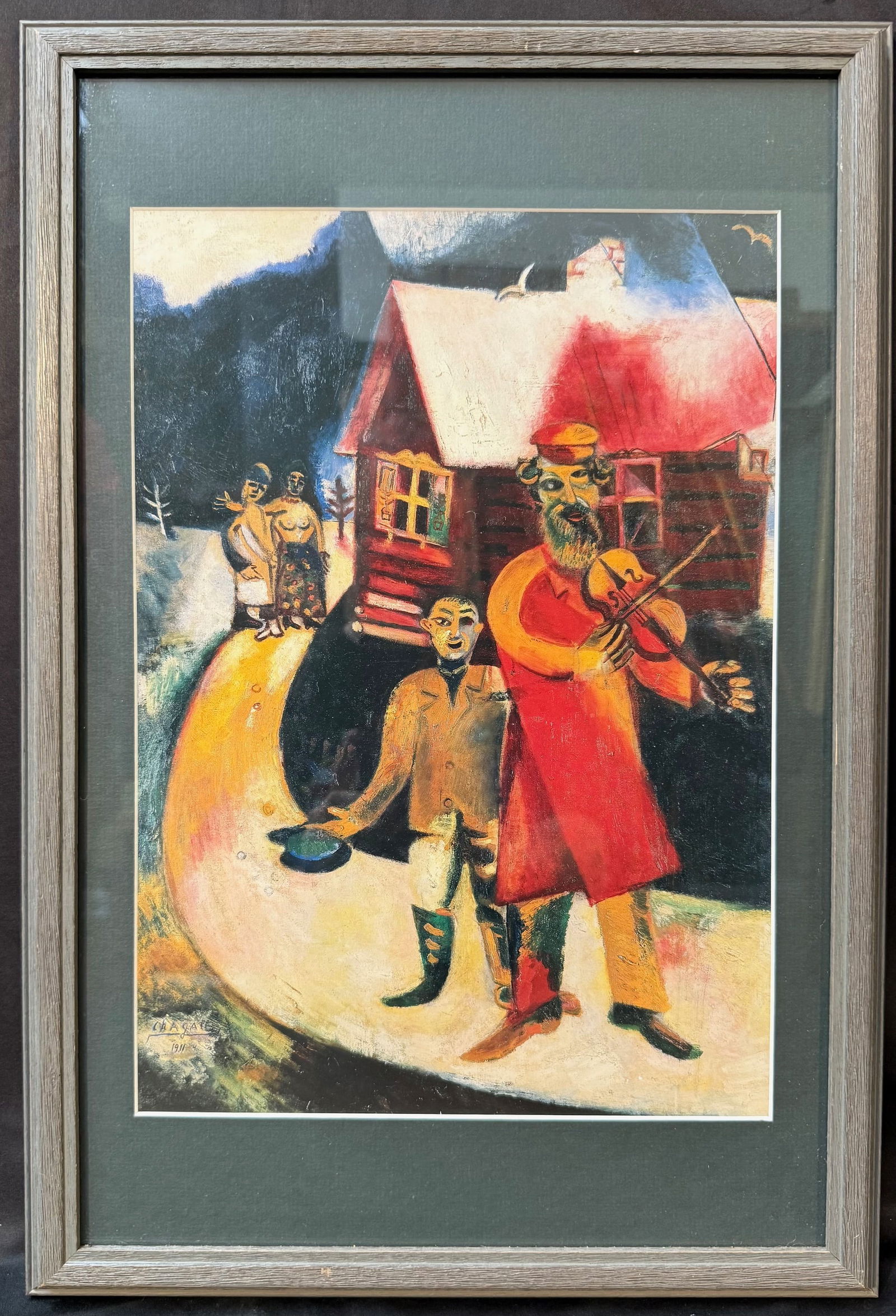 MARC CHAGALL (1887-1985) LITHOGRAPH TITLED THE FIDDLER, 15IN x 22IN (38cm x 56cm): Marc Chagall (1887-1985) authorized lithograph that is titled The Fiddler, and it after the original which was painted in 1913 and is now part of the collection at the Stedelijk Museum in Amsterdam, N
