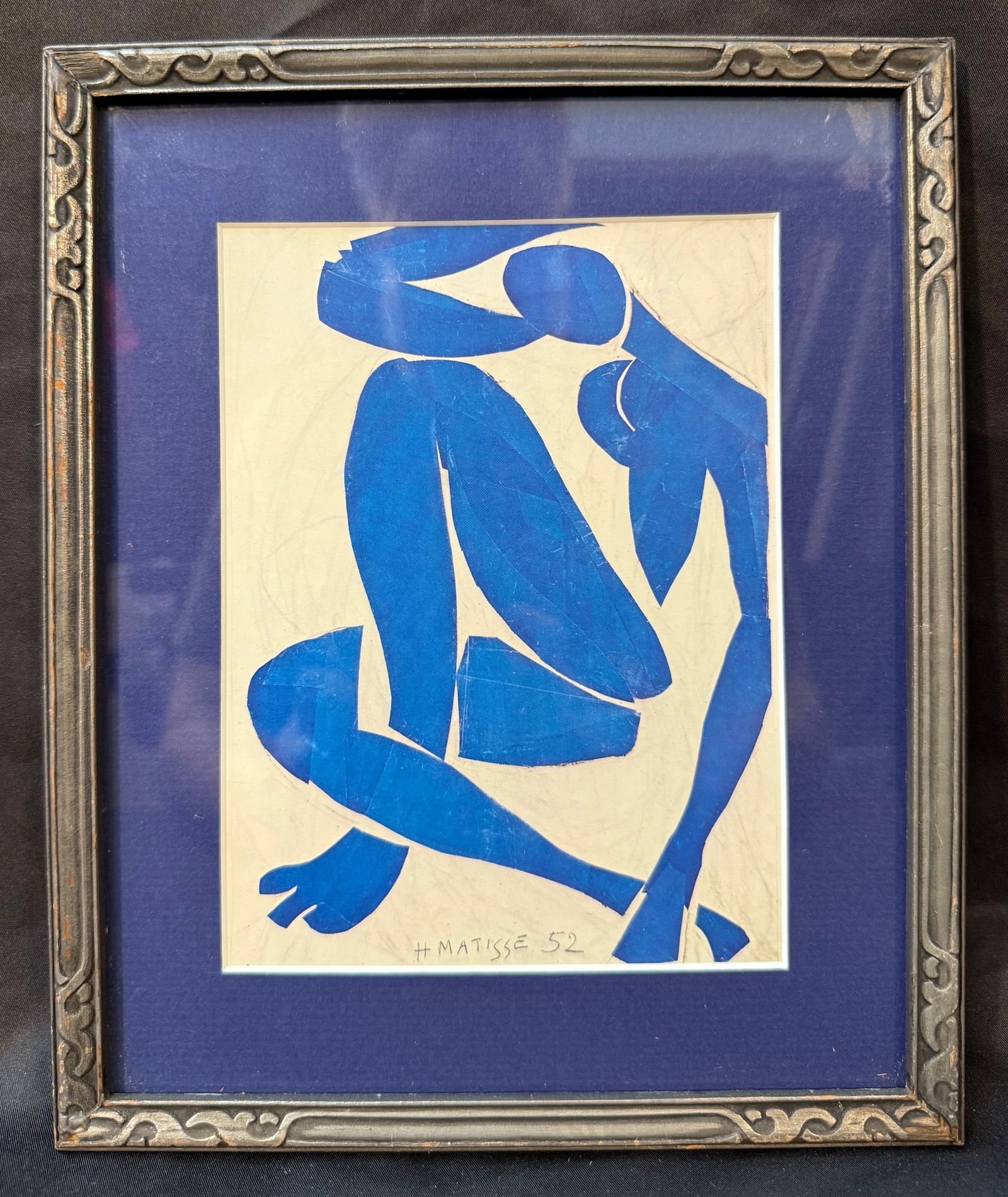 HENRI MATISSE (1869-1954) LITHOGRAPH TITLED NU BLEU IV, 8.5IN x 10IN (22cm x 25cm): Henri Matisse (1869-1954) lithograph titled Nu Bleu IV. It is after the original which was created in 1952 and now is part of a private collection in France. This piece was produced in 1977 for his ex