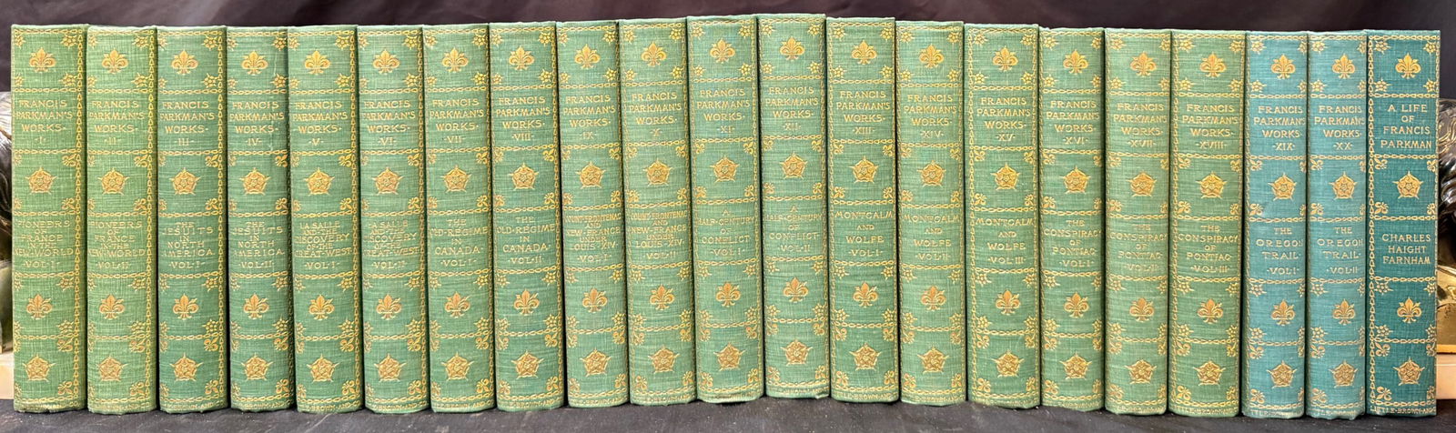 THE WORKS OF FRANCIS PARKMAN, CHAMPLAIN EDITION, 21 VOLUMES, 1897: 1897-1898. Boston. Little, Brown and Company, Publisher. Complete in 21 volumes. All volumes are in Near Fine to Very Good+ condition. This is the limited-edition Champlain Edition, this set being num