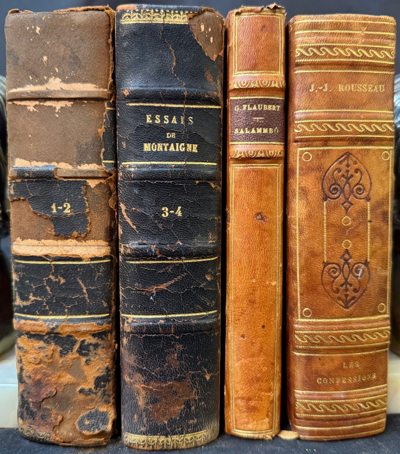 FRENCH LITERARY CLASSICS IN LEATHER, MONTAIGNE, ROUSSEAU AND FLAUBERT (1 of 5)