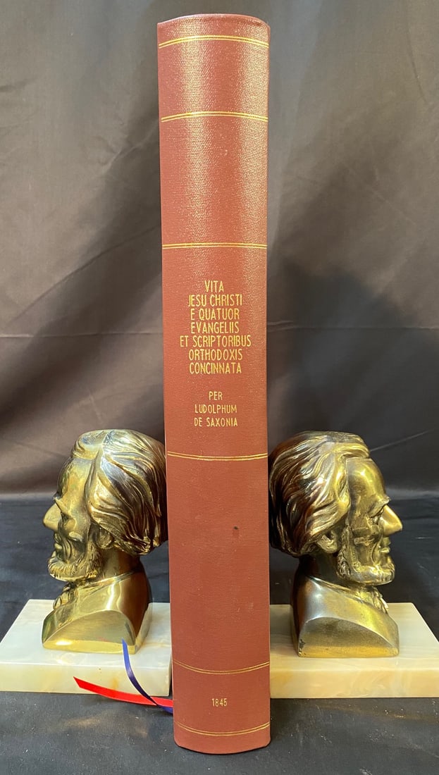VITA JESU CHRISTI E QUATOR EVANGELIIS ET SCRIPTORIBUS ORTHODOXIS CONCINNATA PER LUDOLPHUM DE: 1865. Paris and Rome. Published by The Victory Palm Bookshop. This volume is in Near Fine condition, having been rebound by Long’s-Roullet Bookbinders in Norfolk, VA. Written entirely in Latin and