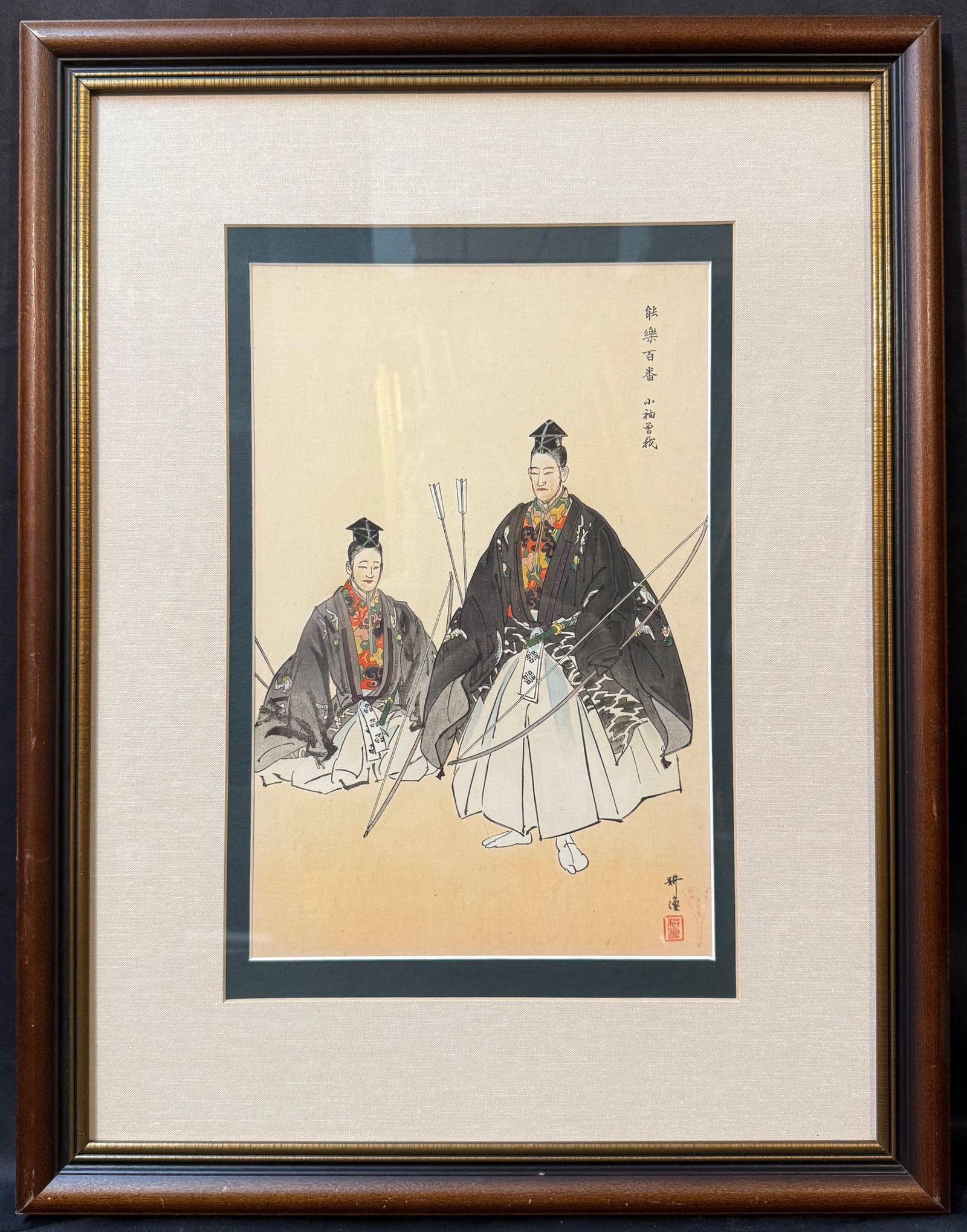 ANTIQUE ORIGINAL JAPANESE WOODBLOCK PRINT BY TSUKIOKA KOGYO (1869-1927) TITLED YUMI YAWATA, 19IN x (1 of 7)