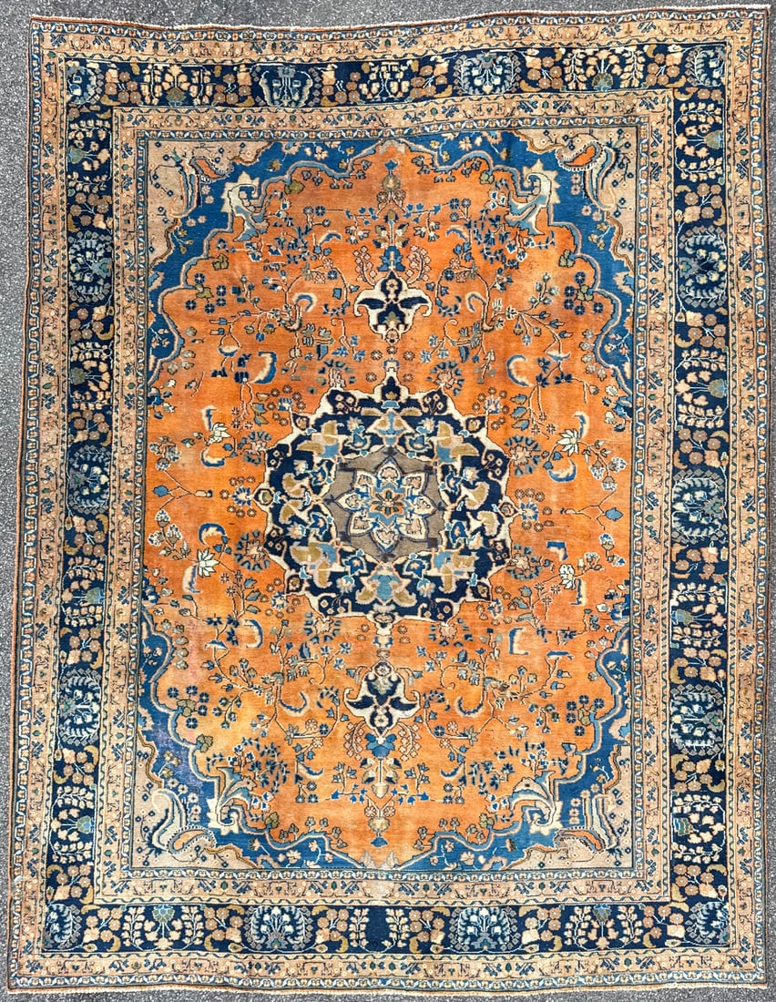 ANTIQUE PERSIAN SULTANABAD HAND KNOTTED RUG, 9.5 x 12.0 (287cm x 366cm): Antique, Persian Sultanabad rug was hand knotted in Iran of 100% natural wool on a cotton foundation. This rug is 90-100+ years old, has medium to low wool piles and is in excellent condition for its