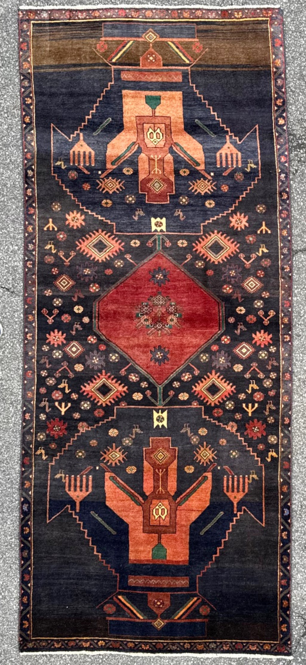 ANTIQUE PERSIAN KURDISH TOTEMIC GUARDIAN RUG, 4.0 x 9.6 (122cm x 297cm) (1 of 7)
