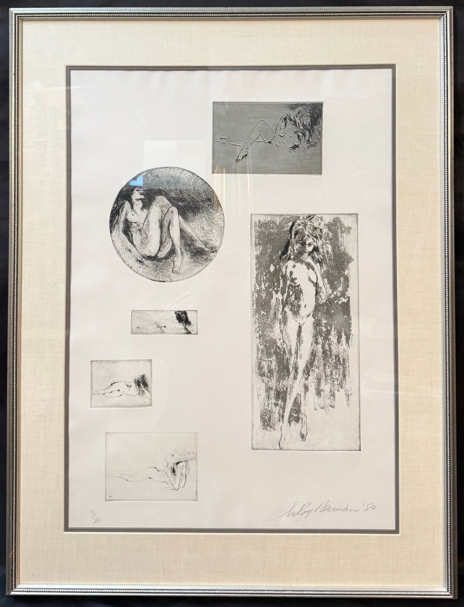 LEROY NEIMAN (1921-2012) SIX NUDES, HAND SIGNED, LIMITED-EDITION ETCHING WITH COA, 28.5IN x 37.5IN: A Leroy Neiman (1921-2012) original, hand signed, limited edition etching titled Six Nudes that was impressed in 1980. It is hand signed in pencil “LeRoy Neiman ’80” in the lower right. This