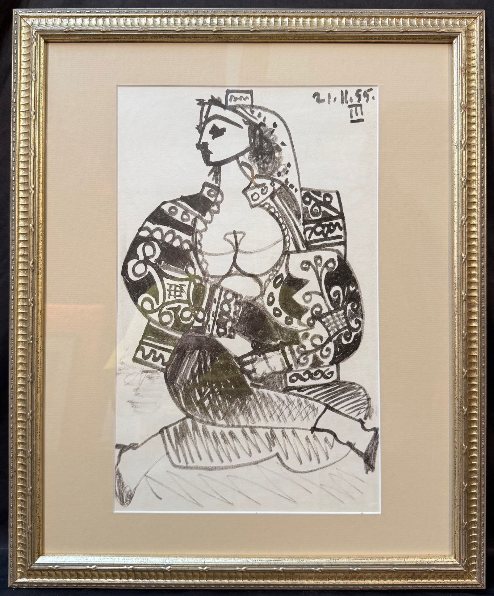 AFTER PABLO PICASSO (1881-1973) ORGINAL LITHOGRAPH TITLED JACQUELINE ROQUE, 18IN x 22IN (46cm x: After Pablo Picasso (1881-1973) original lithograph titled Jacqueline Roque. It is after the original which was drawn in 1955. This specific piece depicts a figure, often identified as Jacqueline Roqu