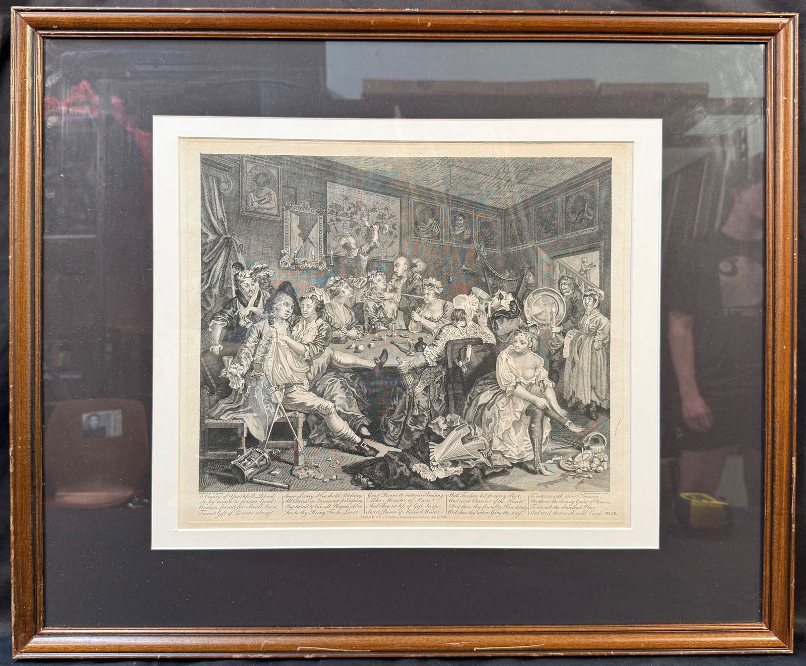 WILLIAM HOGARTH (1697-1764) ETCHING AND ENGRAVING TITLED A RAKES PROGRESS, PLATE 3, 23.5IN x 29IN (1 of 8)