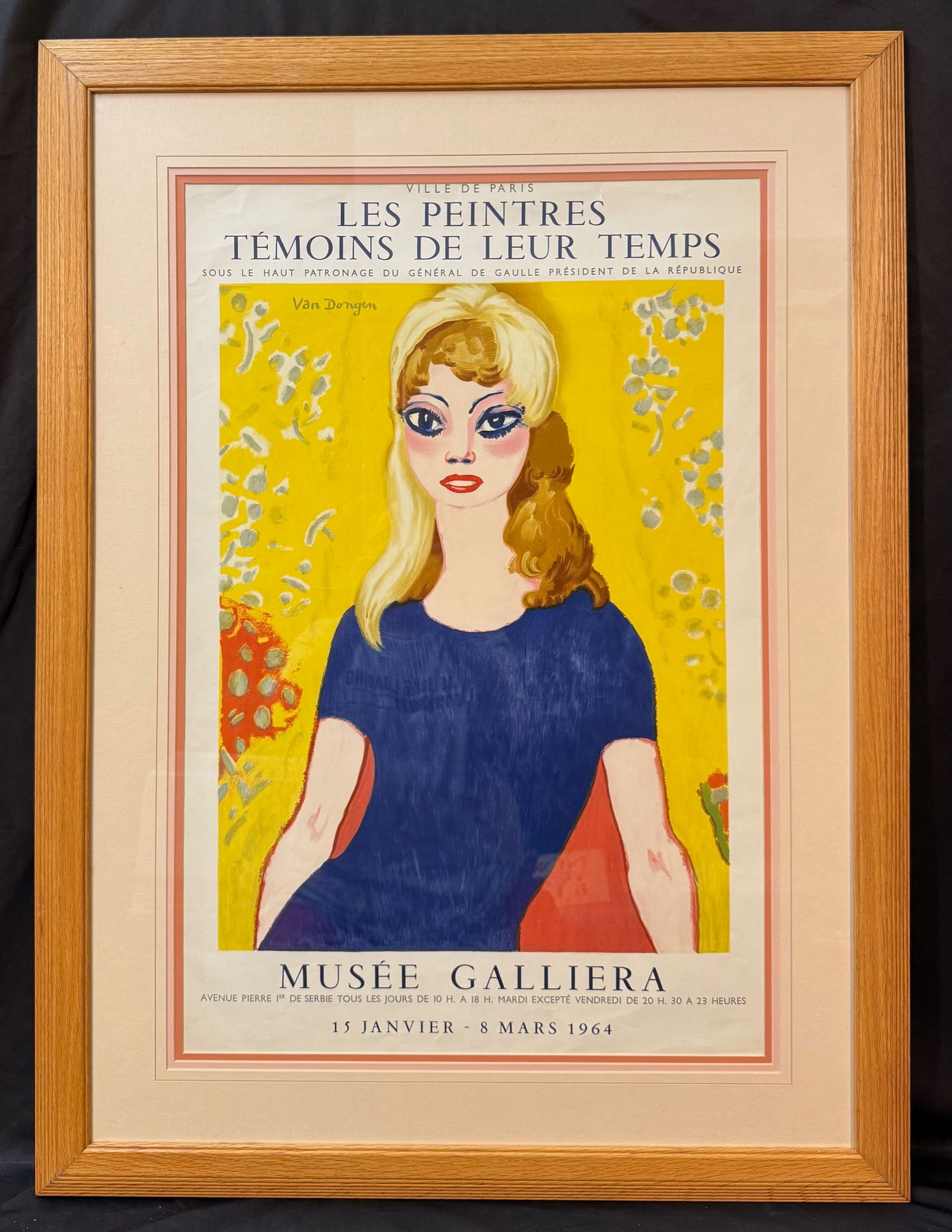 KEES VAN DONGEN (1877-1968) ORIGINAL MUSEE GALLIERA EXHIBITION LITHOGRAPH POSTER, 30IN x 40IN (76cm: Original Kees Van Dongen (1877-1968) lithograph poster for an exhibition at the Musee Galliera in 1964 in Paris. The underlying piece used for the poster is titled Brigitte Bardot, after the original