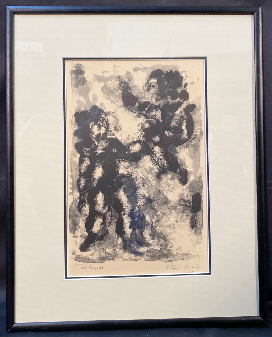 CHAIM GROSS (1904-1991) LIMITED EDITION, HAND SIGNED LITHOGRAPH WITH COA, 17IN x 21IN: Gross, Chaim (1904-1991) limited edition, hand signed lithograph titled Tumblers. 1963. This original lithograph is hand signed, titled, and dated in pencil at lower edge. It is a limited edition of 2