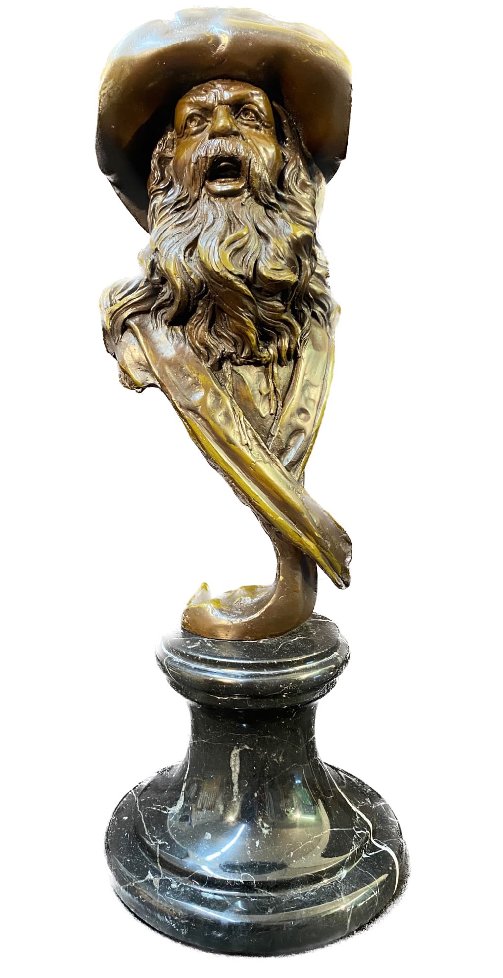 JIM DAVIDSON (1962) LIMITED EDITION, BRONZE STATUE OF COWBOY WITH MARBLE BASE, 5IN x 5IN x 19IN: A bronze statue by artist Jim Davidson (20th Century). It is signed by the artist on the base and it shows the head and upper torso of a cowboy. It is a limited edition, it being 36 of 100. It measure