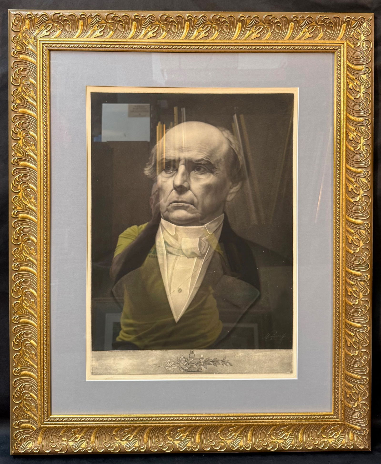 1897 PORTRAIT OF DANIEL WEBSTER, A MAX ROSENTHAL (1833-1918) MEZZOTINT ENGRAVING, 28IN x 31IN (71cm (1 of 10)