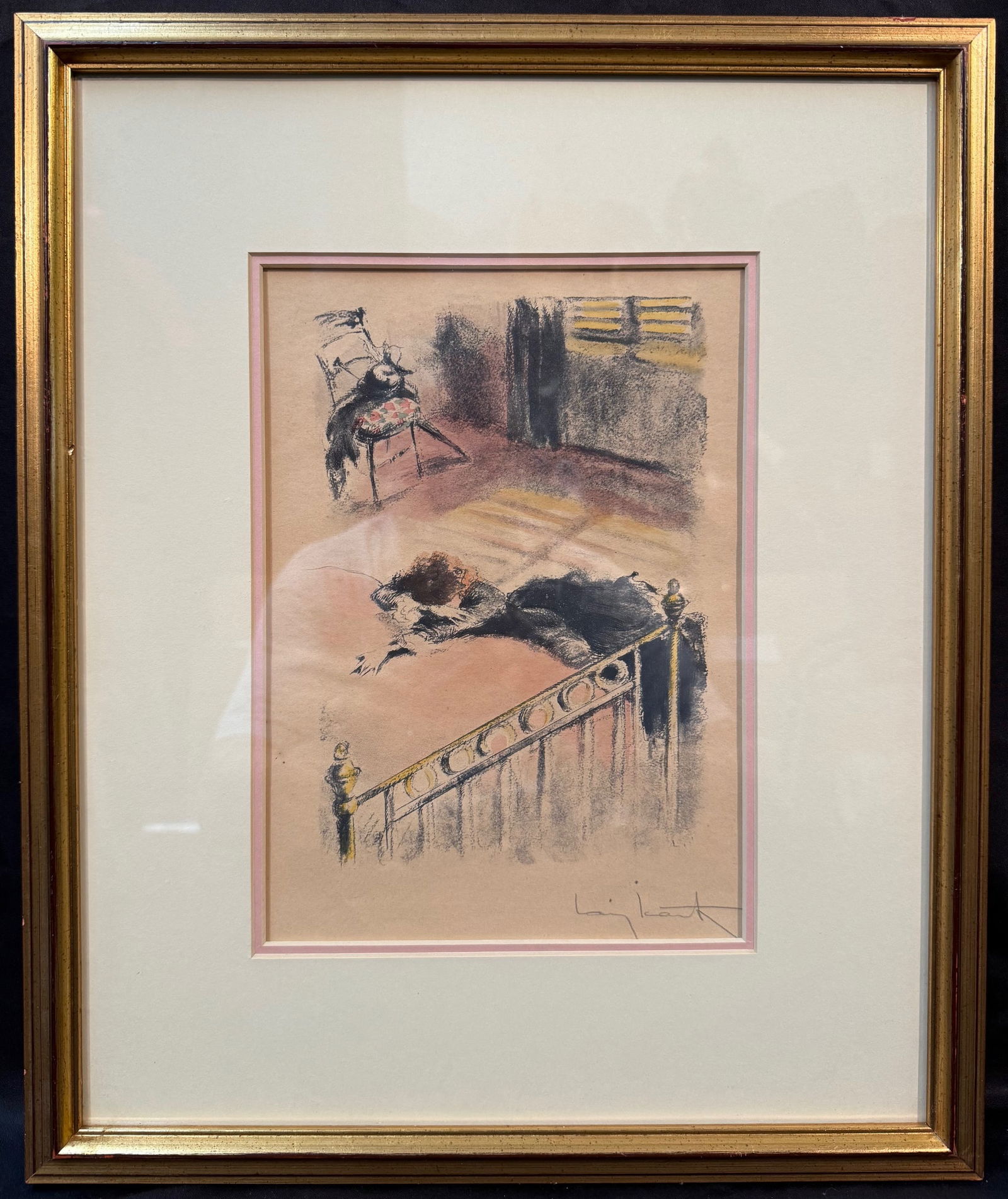 LOUIS ICART (1988-1950) HAND SIGNED, HAND COLORED INTAGLIO PRINT TITLED DESTIN DE FEMME, 14.75IN: Hand signed, hand colored intaglio print by celebrated French artist Louis Icart (1988-1950) titled Destin de Femme. It is hand signed in by Louis Icart in pencil in the lower right. It measures 14.75