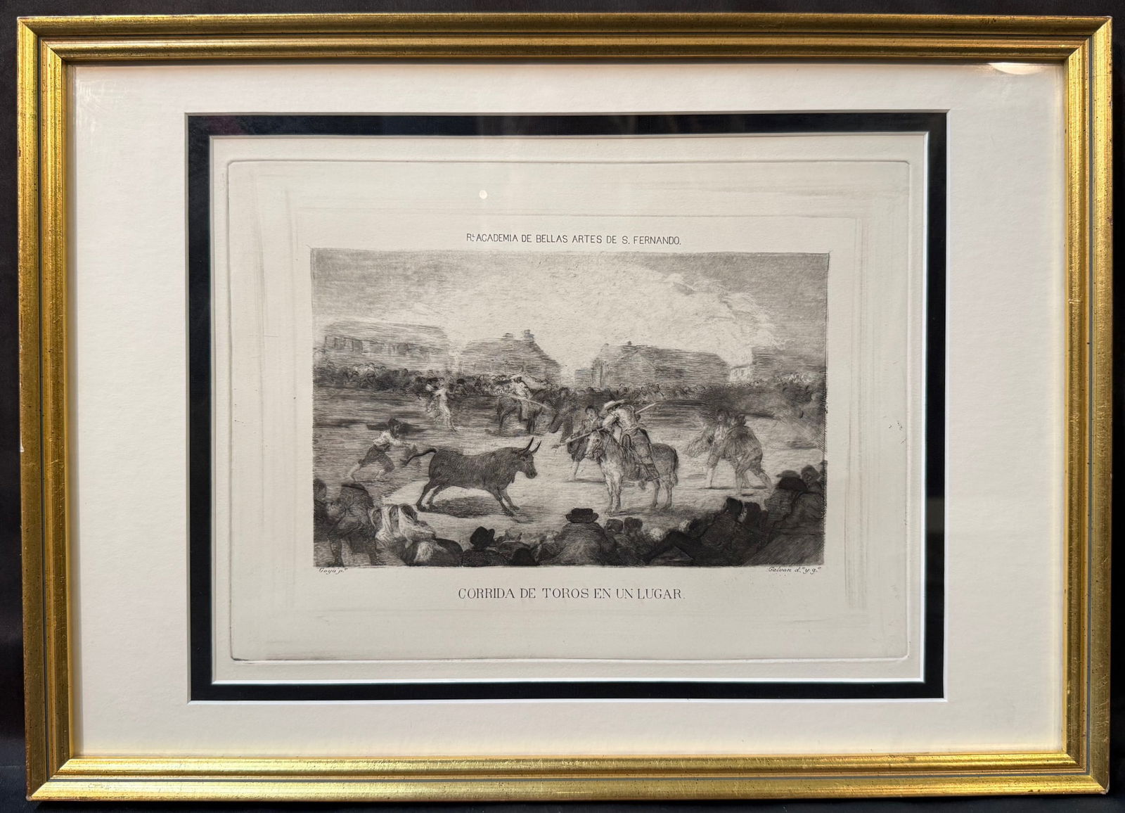FRANCISCO JOSE DE GOYA Y LUCIENTES (1746-1828), ETCHING OF CORRIDA DE TOROS EN UN LUGAR, 13IN x (1 of 7)