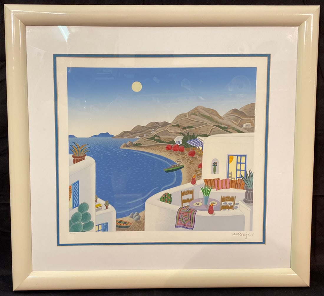 THOMAS MCKNIGHT (1941-NOW) HAND SIGNED, LIMITED EDITION, SILK SCREEN SERIGRAPH, 27IN x 27IN (69cm x: This is a hand signed and hand numbered, limited edition silk screen serigarph by American artist Thomas McKnight (1941-Now) on paper. This limited-edition print shows an Ocean View. It is signed, mat